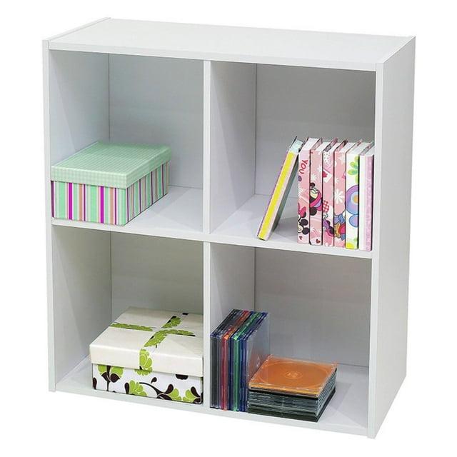 InRoom Designs Modern 4 Cube Vertical Organizer Storage Bookcase with Open Shelves – Compact Display Shelf for Home Office, Kids' Room, or Living Room