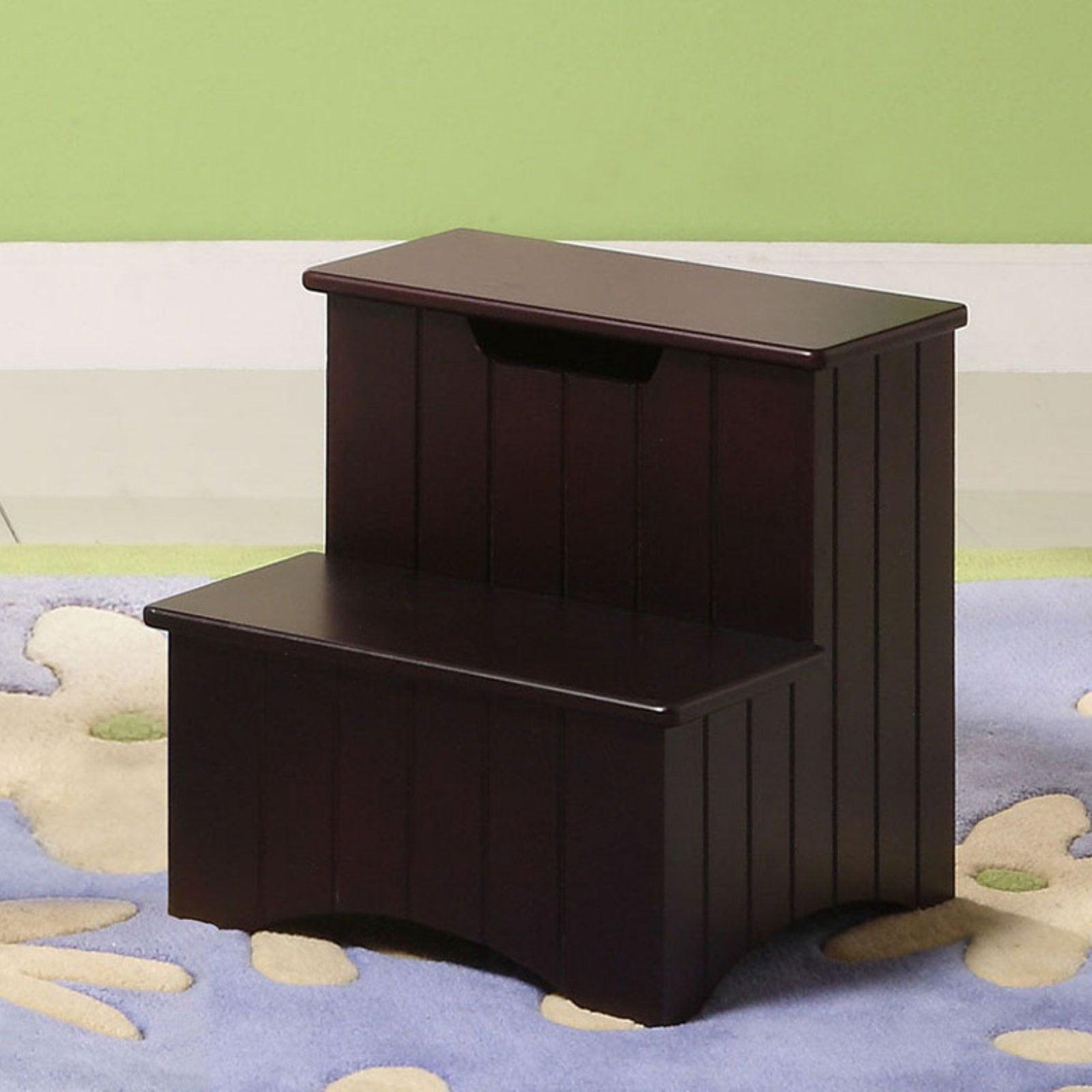 Kings Brand Dark Cherry Finish Wood Bedroom Step Stool With Storage
