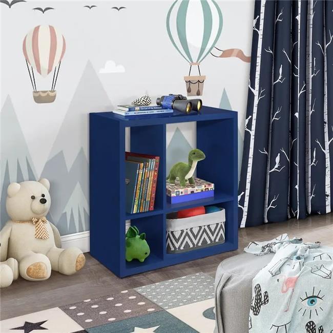 Kings Brand Furniture - Katelyn 4-Cube Open Bookcase, Kids Toy Storage Shelf Organizer (Blue)