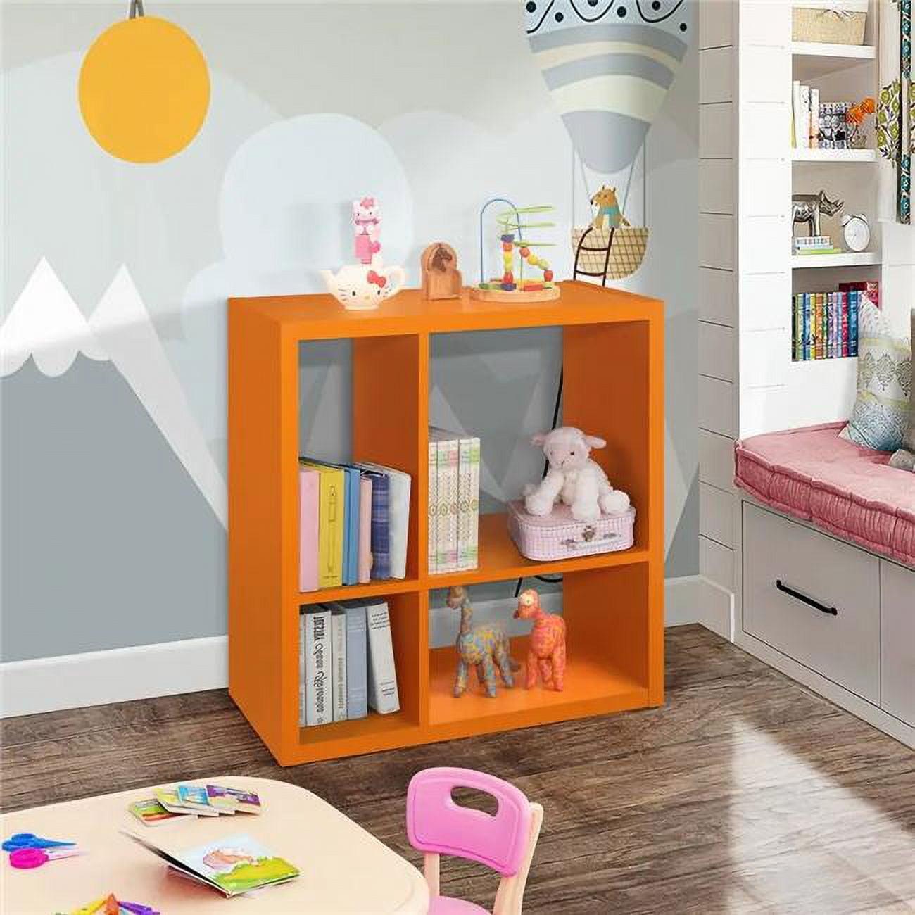 Orange Kids' Wood 4-Cube Bookcase Organizer