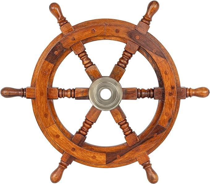 18" Brown Wooden Nautical Ship Wheel Decor