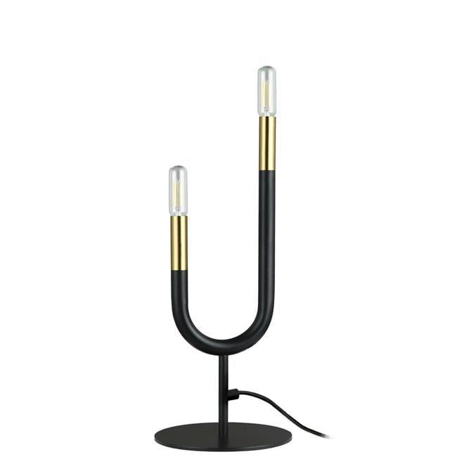 Incandescent Table Lamp with Two Light, Matte Black & Aged Brass