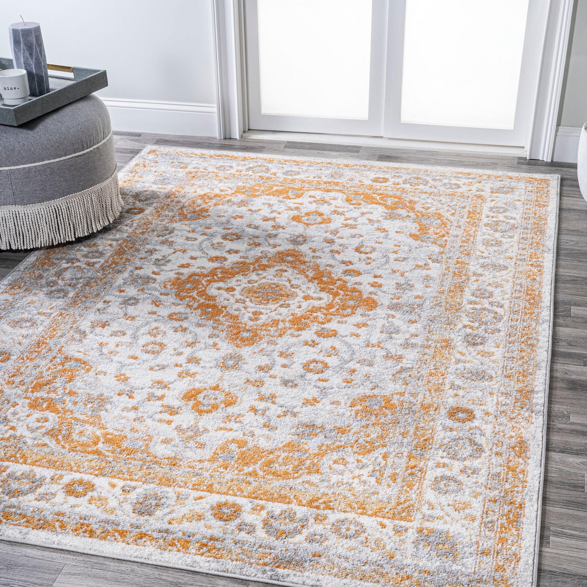 Indhira Orange and Cream Medallion 4' x 6' Area Rug