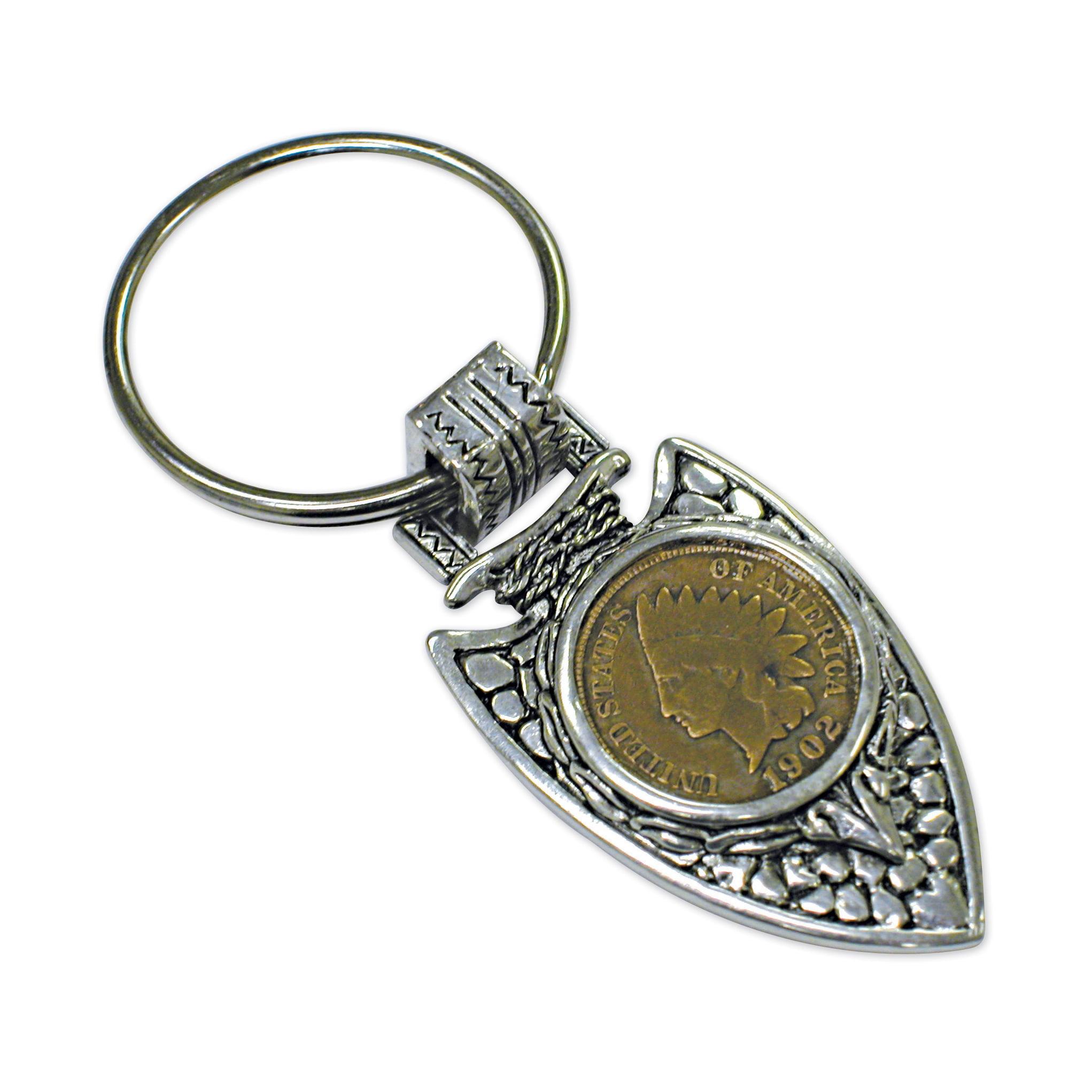 Indian Cent in Silvertone Arrowhead Keyring