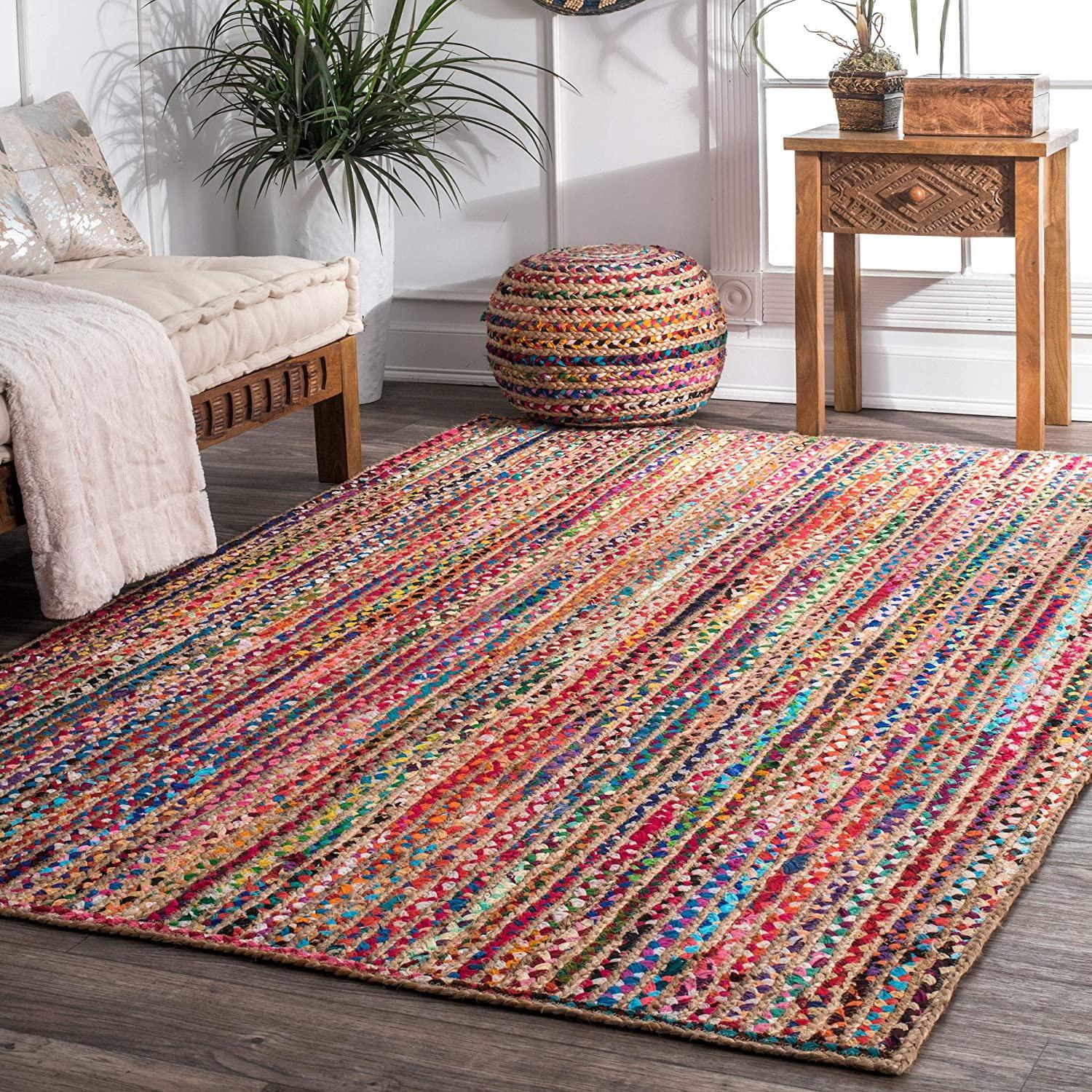Nuloom Aleen Striped 6x9 Jute Indoor Area Rug for Dining Room Rug Neutral Rug Living Room Rug Kitchen, Multicolor