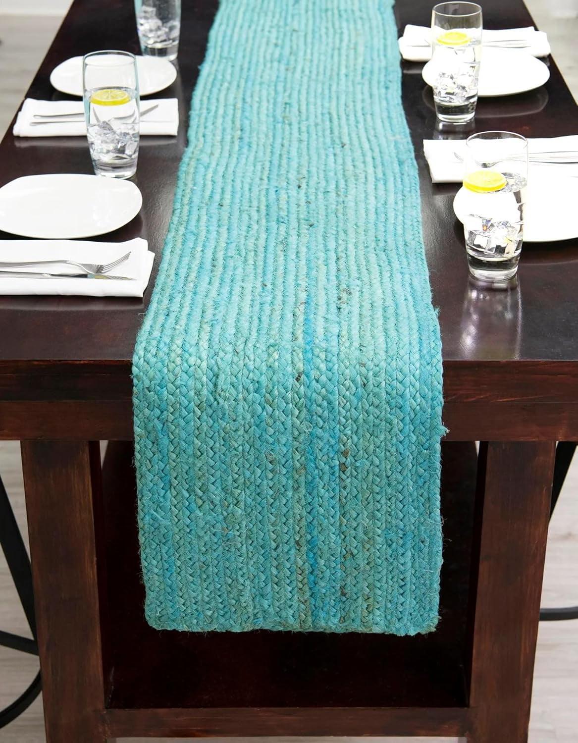 Saro Lifestyle Shimmering Woven Nubby Runner, Turquoise, 14" x 90"