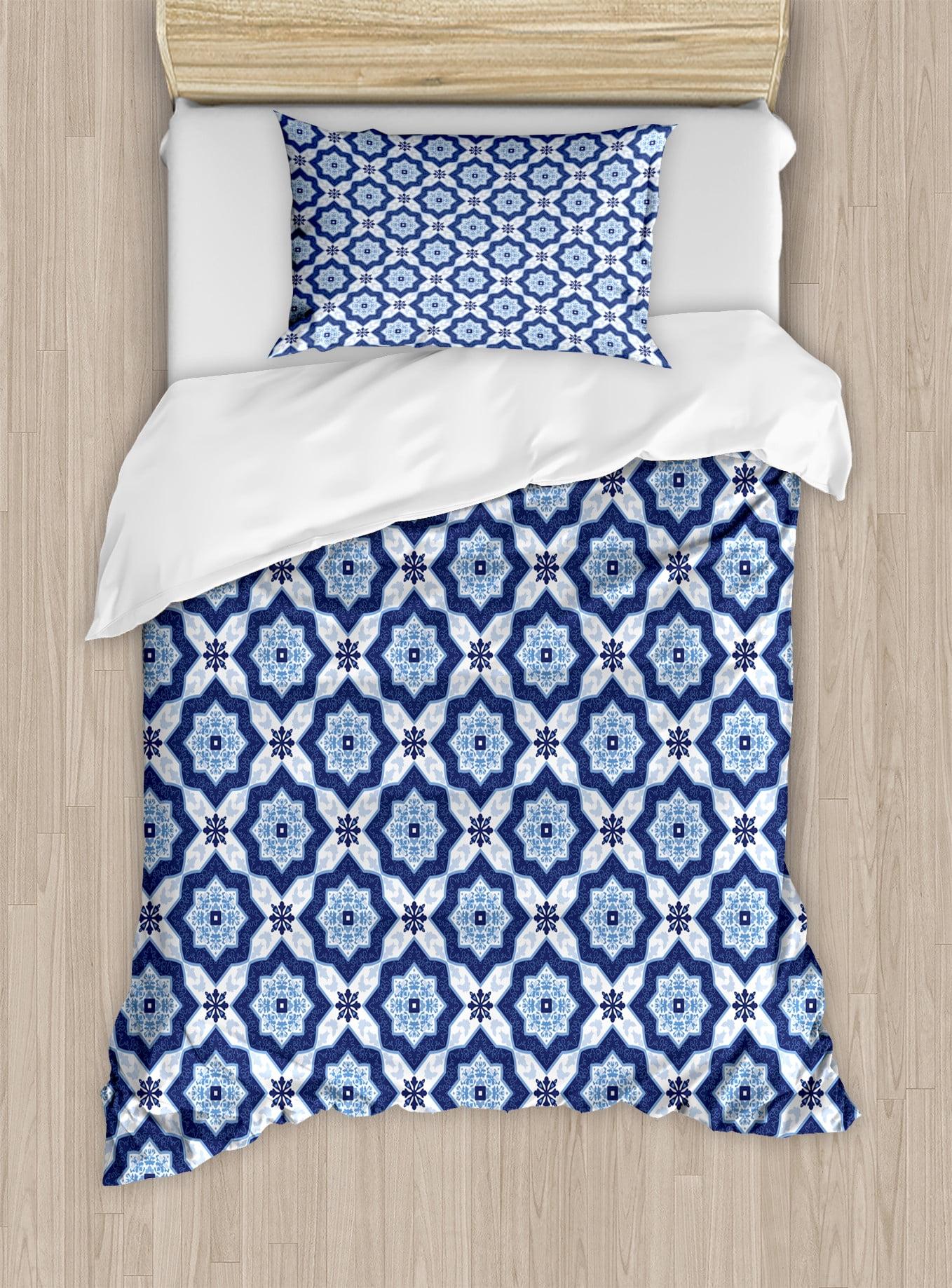 Ambesonne Indigo Modern & Contemporary Floral Duvet Cover Set