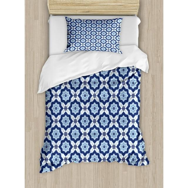 Ambesonne Indigo Modern & Contemporary Floral Duvet Cover Set