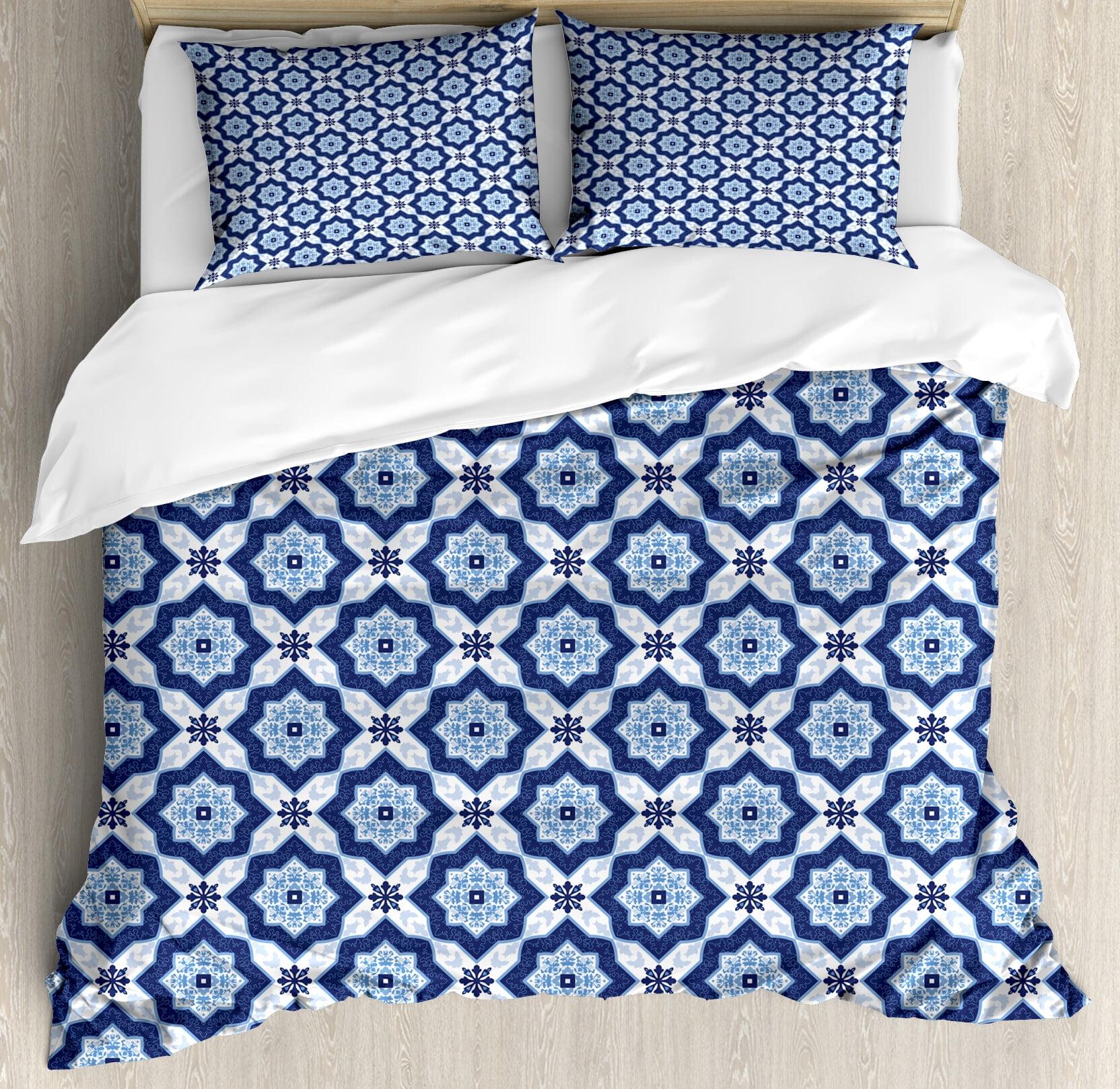 Ambesonne Indigo Modern & Contemporary Floral Duvet Cover Set