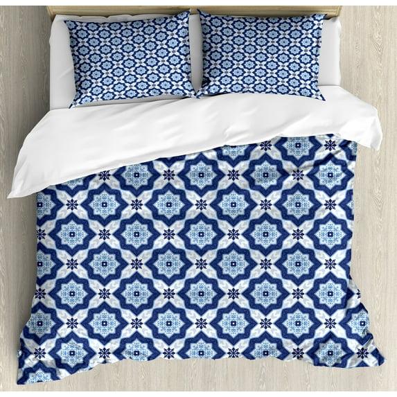 Ambesonne Indigo Modern & Contemporary Floral Duvet Cover Set