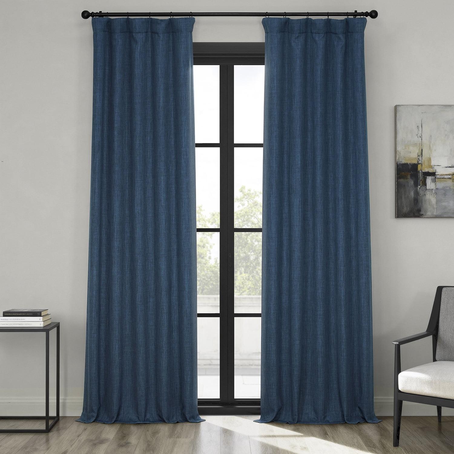 Indigo Faux Linen Room Darkening Curtain (1 Panel), Indigo, 50W X 84L