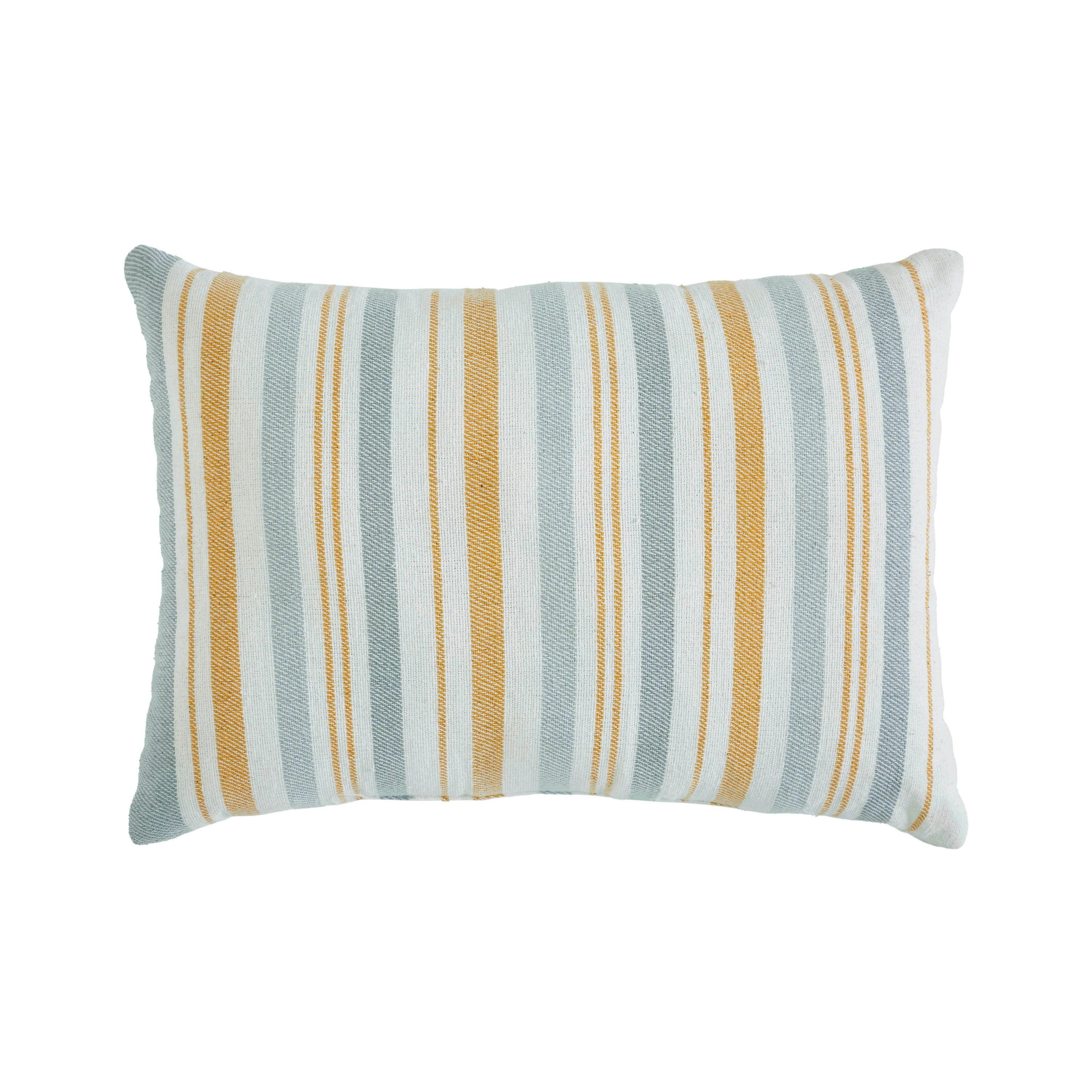 Indigo Ink Denim 14" x 20" White/Yellow Woven Boho Stripe Cotton Decorative Pillow