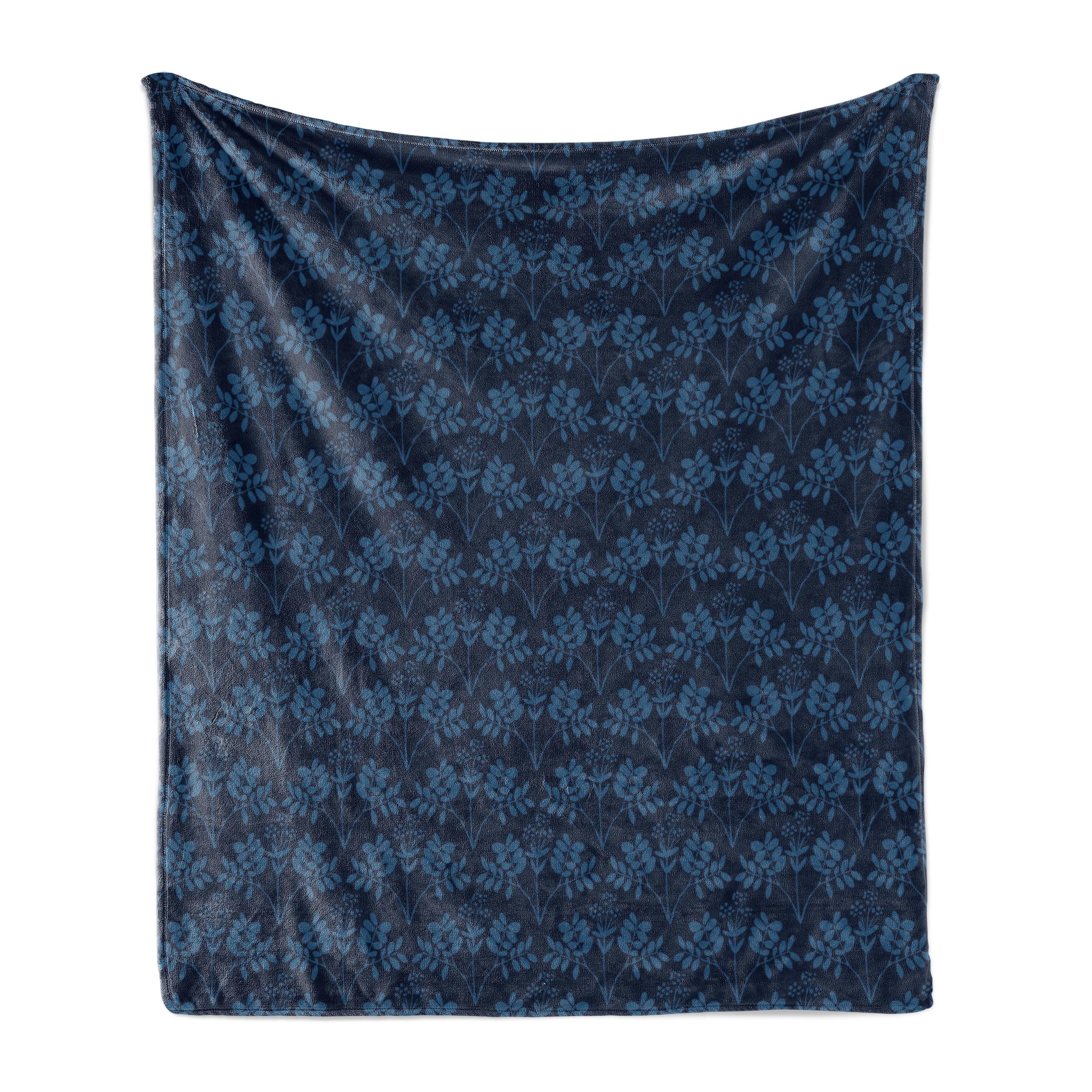 Ambesonne Blue Fleece Throw Blanket Ocean Inspired Flowers Dark Blue Violet Blue