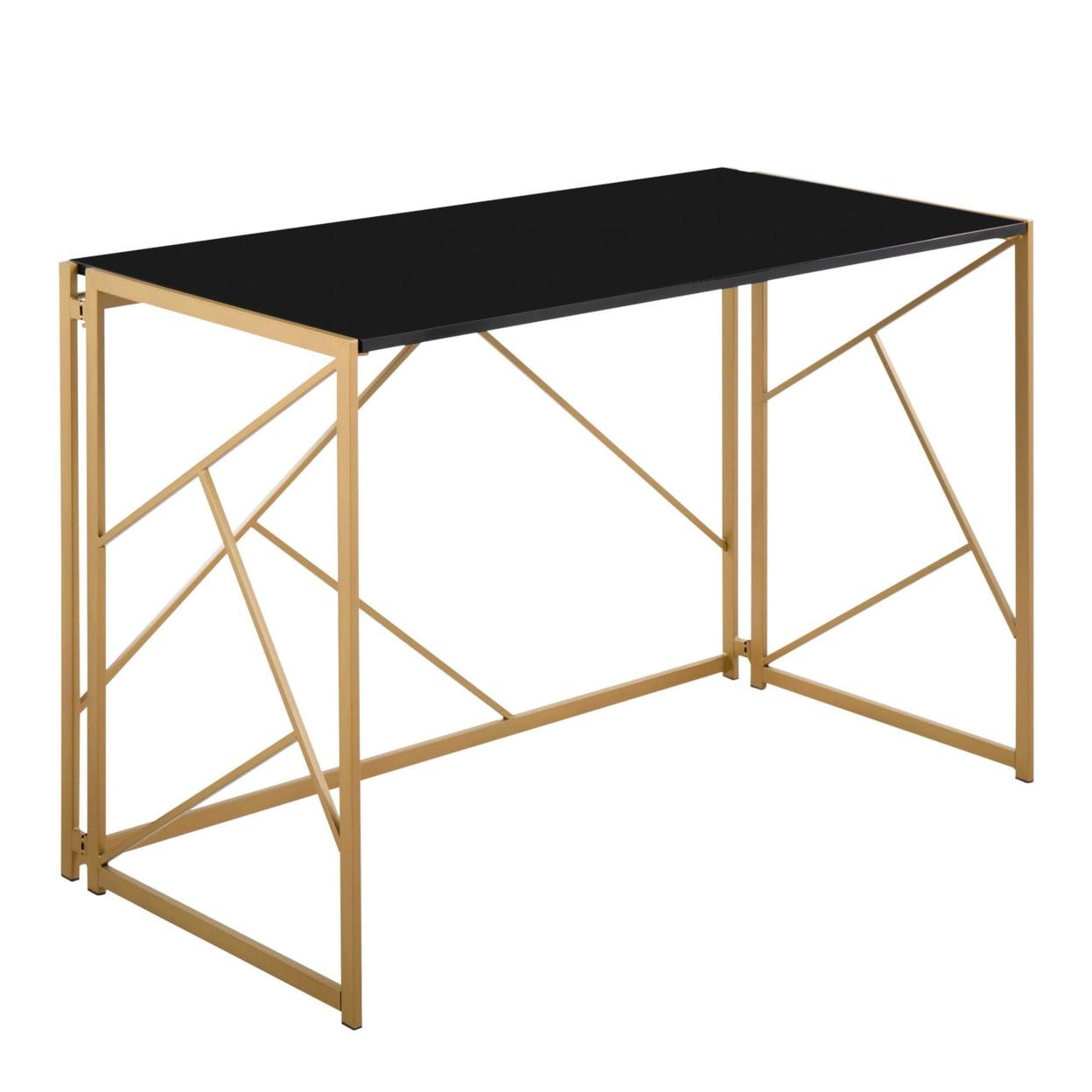 Folia Chic Black Wood and Gold Metal Modern Computer Desk