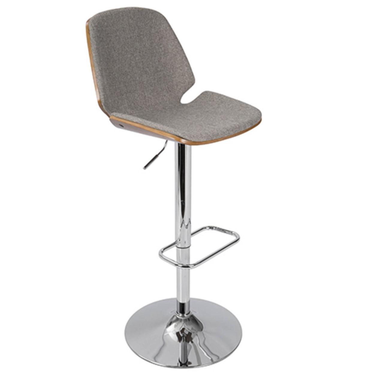 Walnut and Grey Adjustable Swivel Bar Stool with Metal Base