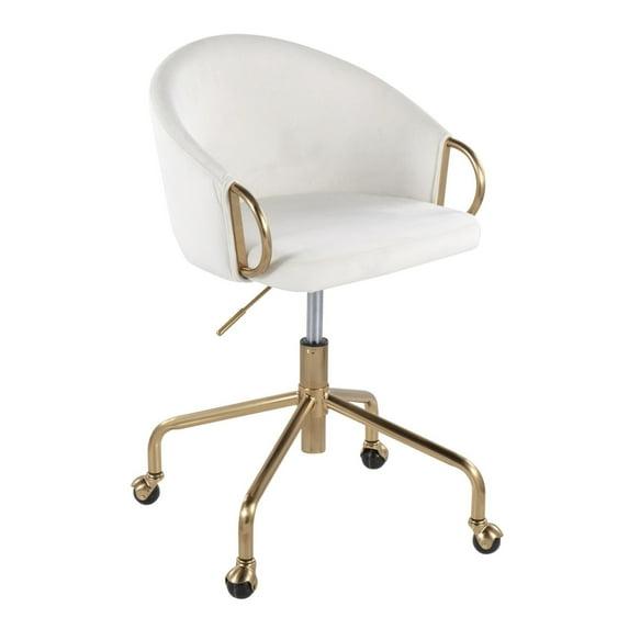 Claire Velvet Task Chair with Gold Armrests & Base, Adjustable Height - LumiSource