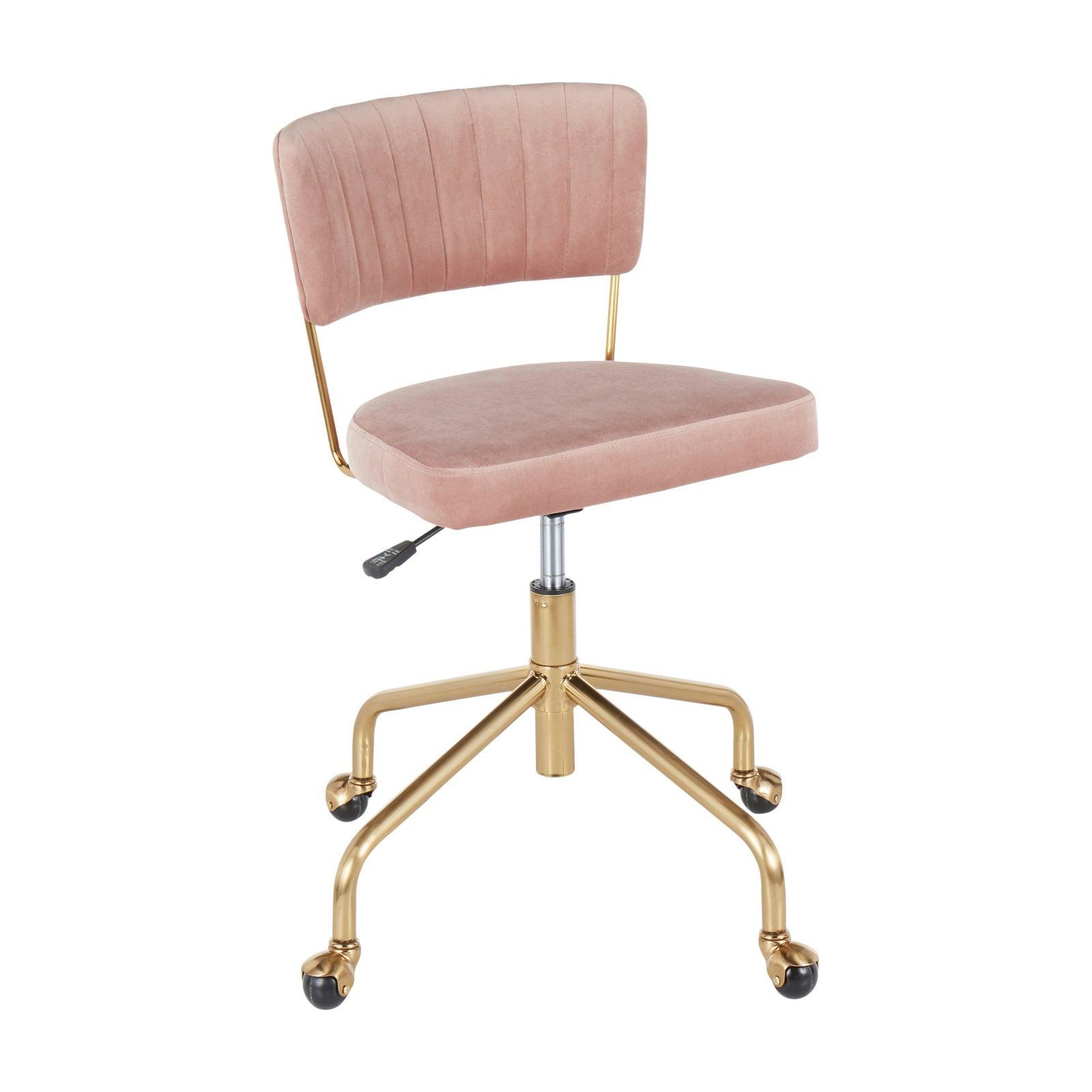 Contemporary Pink Velvet Swivel Task Chair with Gold Metal Base