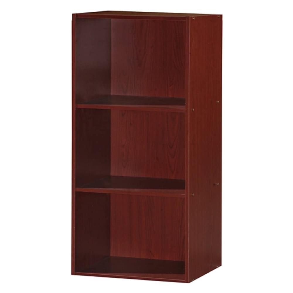 Hodedah HID23 High Quality 3 Shelf Home, Office, and School Organization Storage 35.67 Inch Tall Slim Bookcase Cabinets to Display Decor, Mahogany