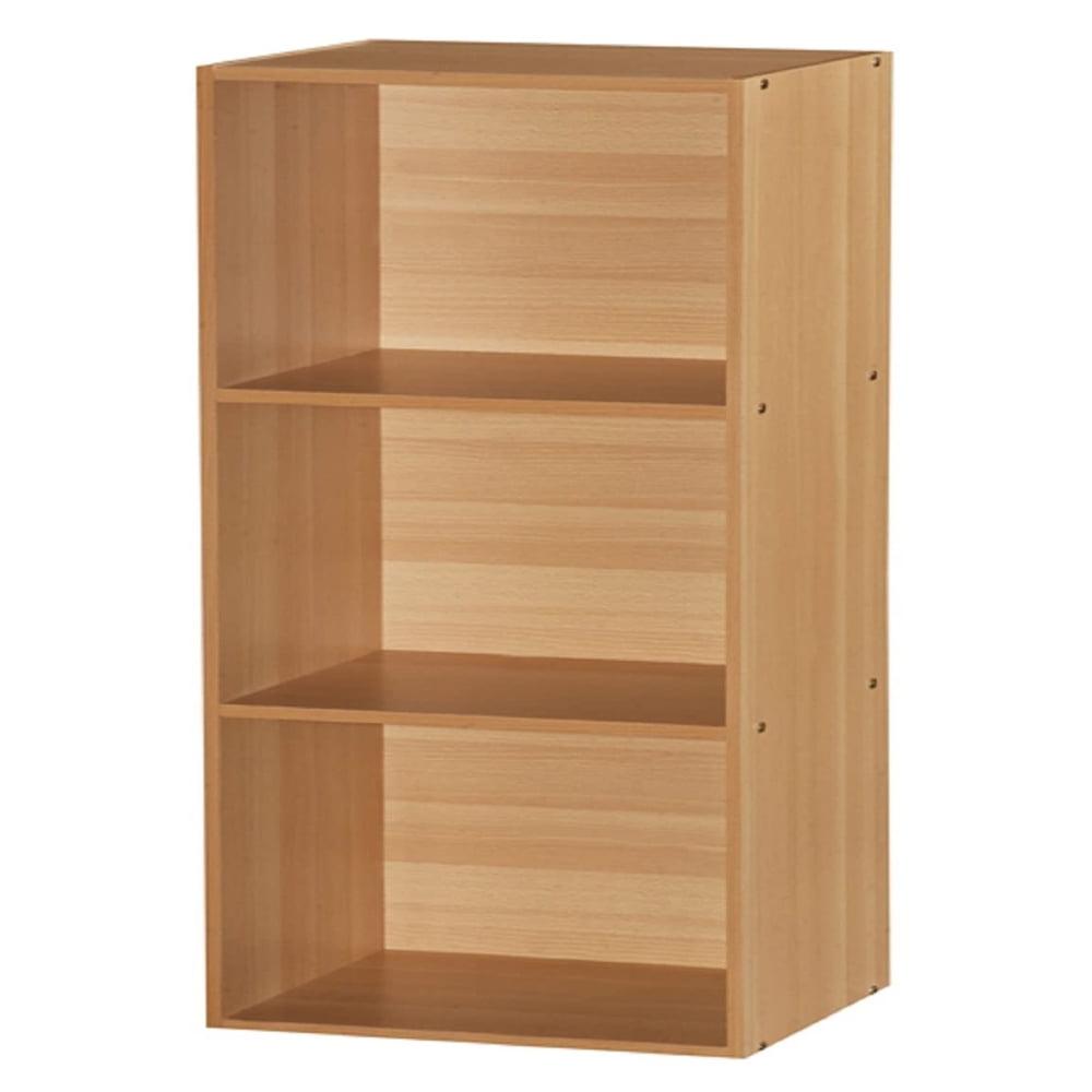 Beechwood 3-Shelf Multipurpose Bookcase with Enclosed and Open Cubes