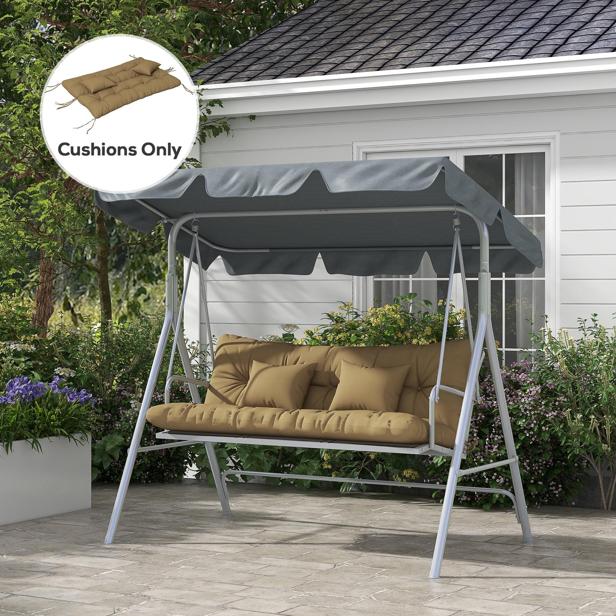 Outsunny 59" Tufted Bench Cushions & Throw Pillows, Replacement Bench Seat Pad, Back & 2 Pillows for Outdoor Furniture, Tan