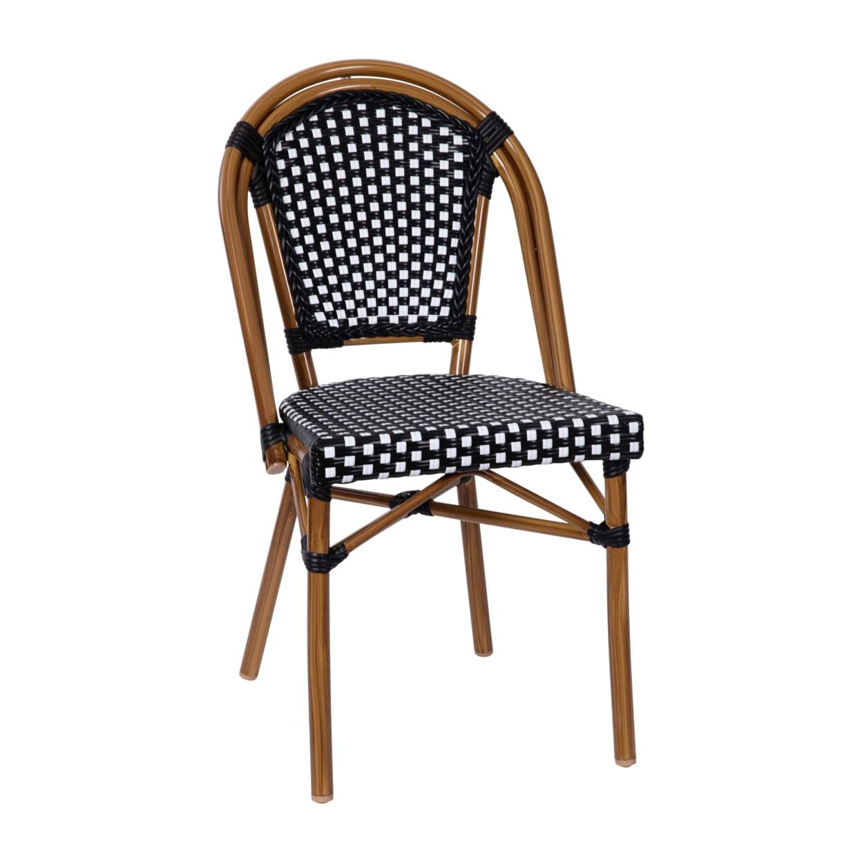 Black and White Rattan Bistro Chair with Bamboo Print Frame