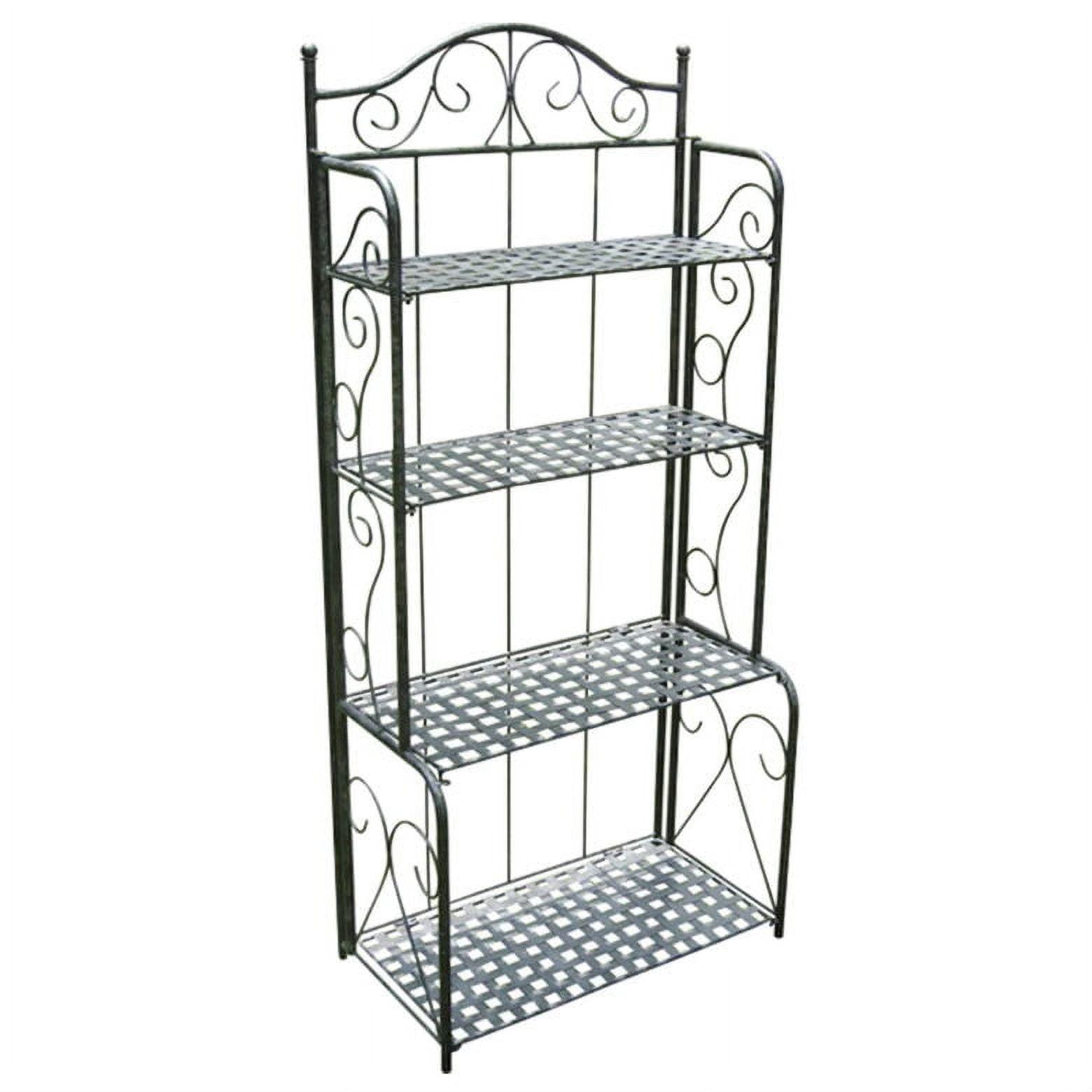 Black Iron 4-Tier Folding Bakers Rack with Lattice Shelves