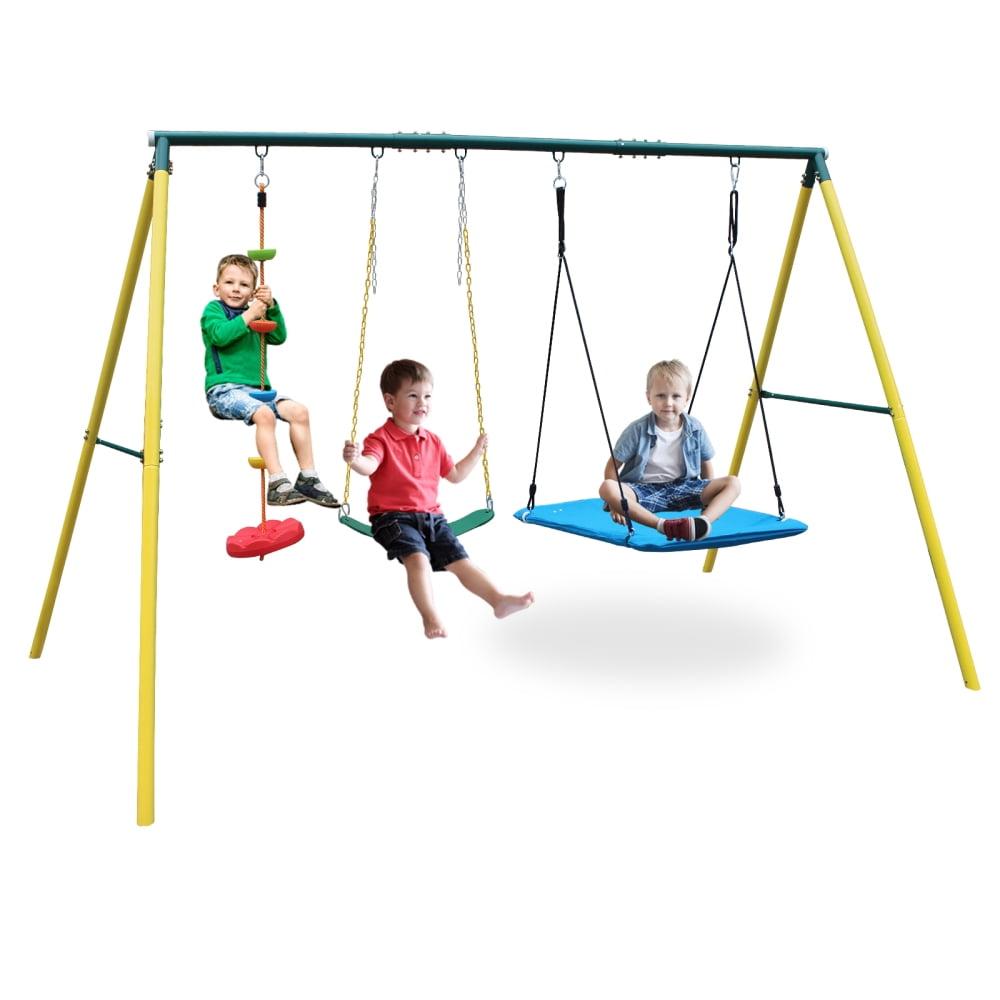 Multicolor Steel Indoor/Outdoor Swing Set with Safety Belt