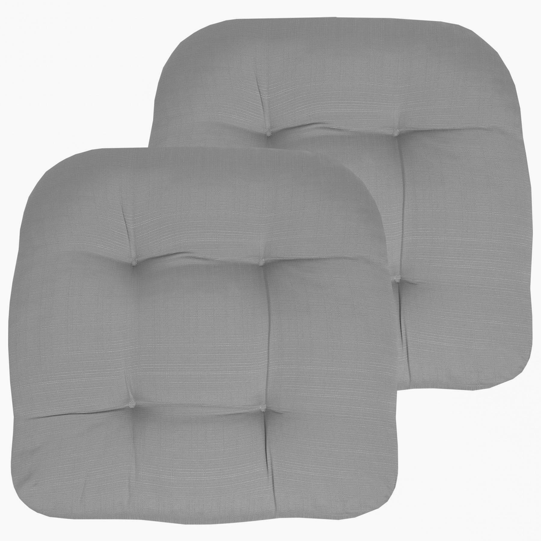 Silver Tufted Reversible Indoor-Outdoor Chair Cushions, 19" x 19", Set of 2