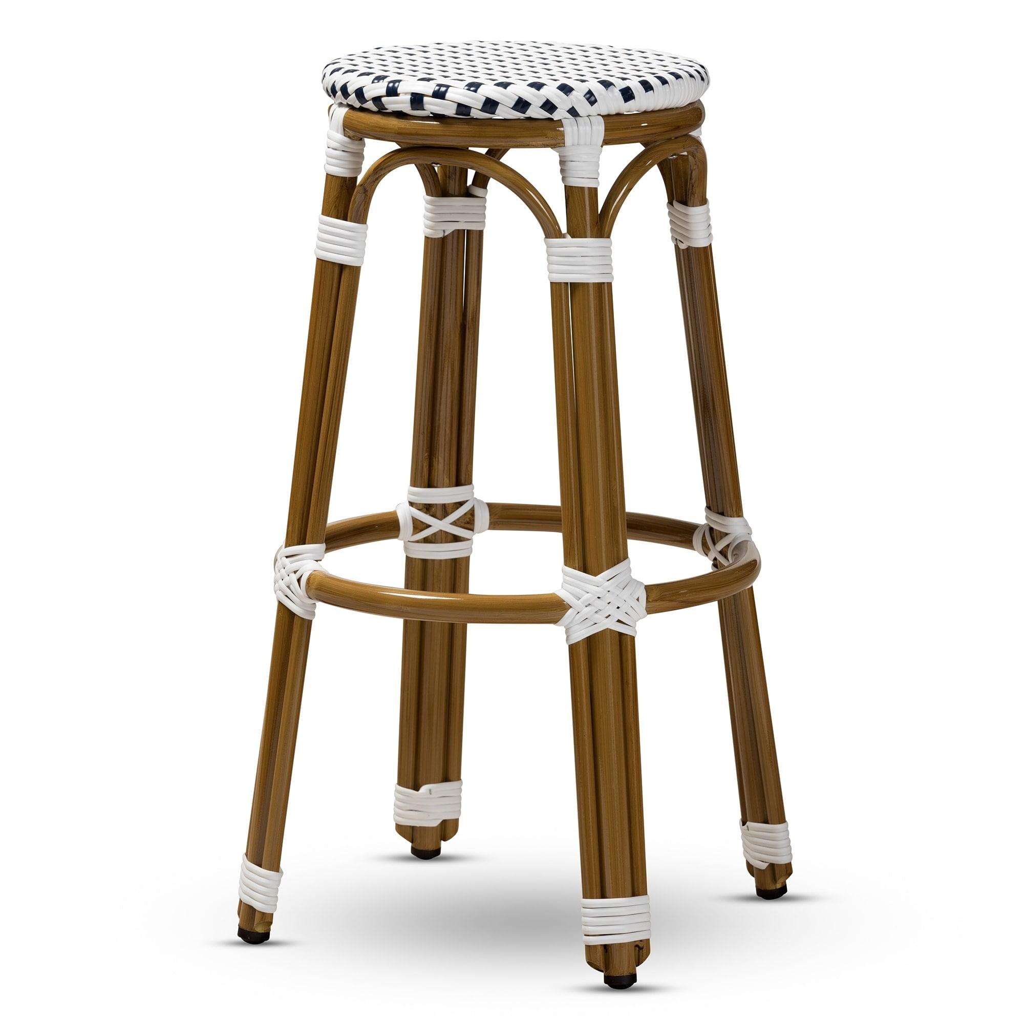 Navy and White Wicker Aluminum Stackable Bar Stool