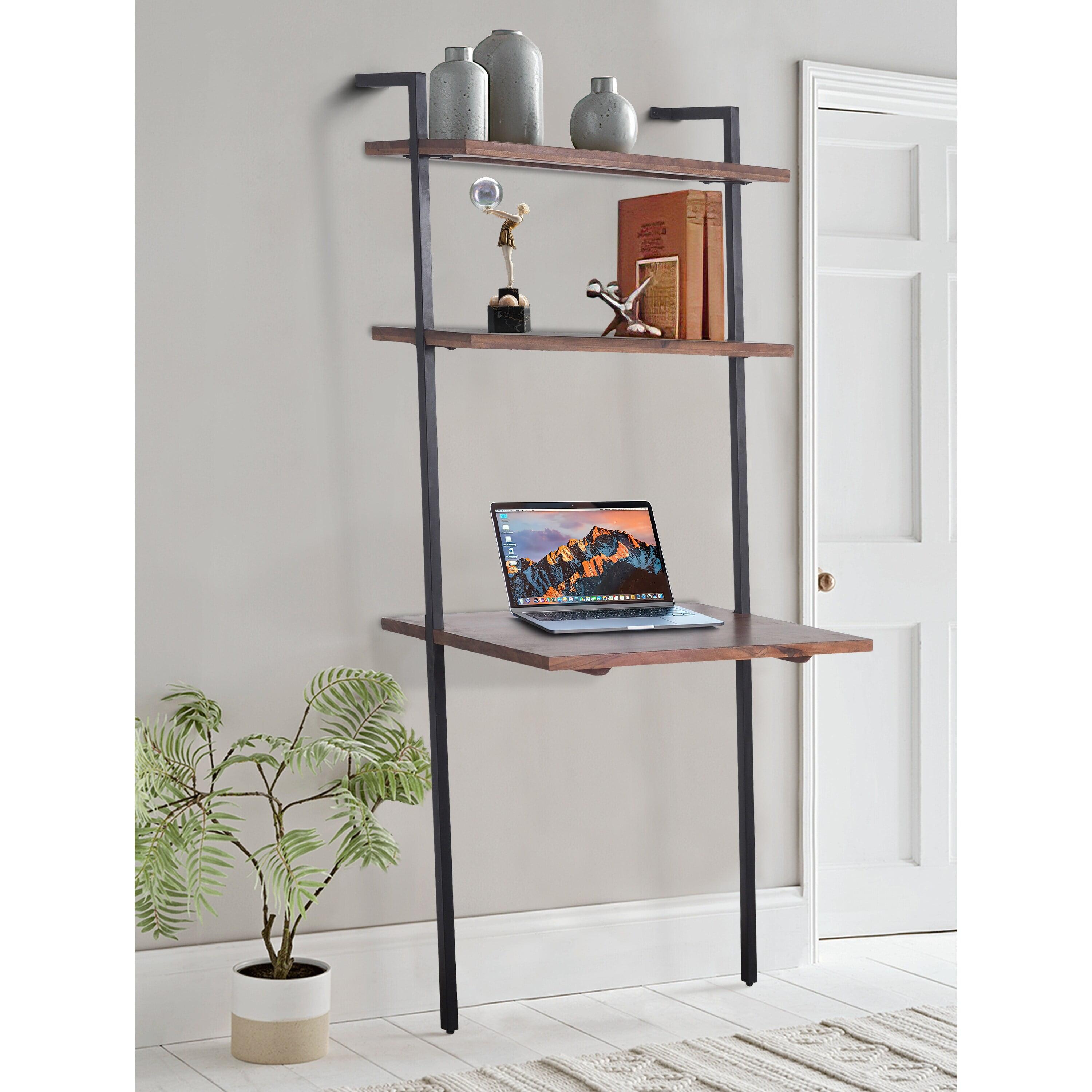 Industrial 3-Tier Brown Mango Wood Ladder Wall Shelf