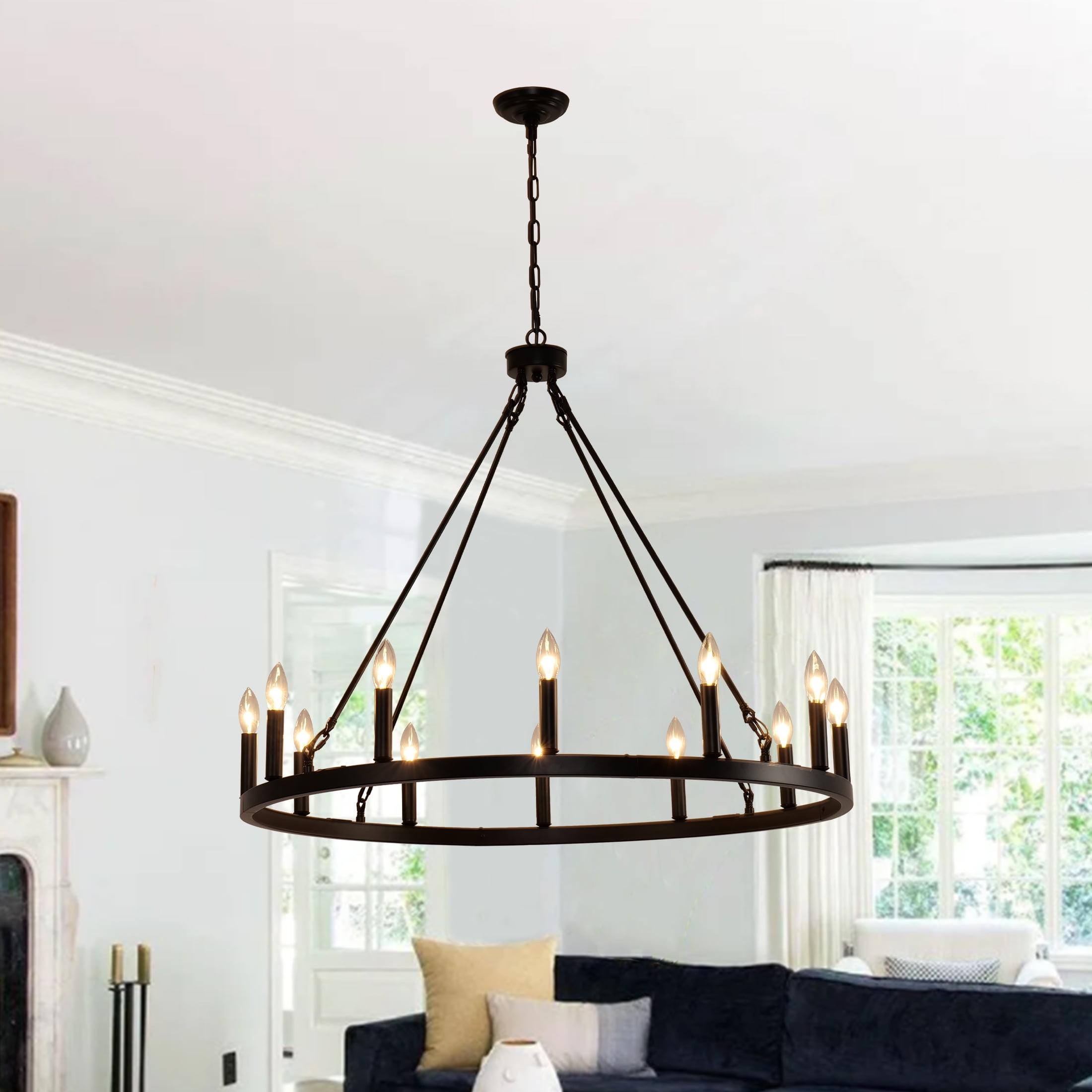 Moomal 12 - Light 38" Candle Style Dimmable Wagon Wheel Chandelier