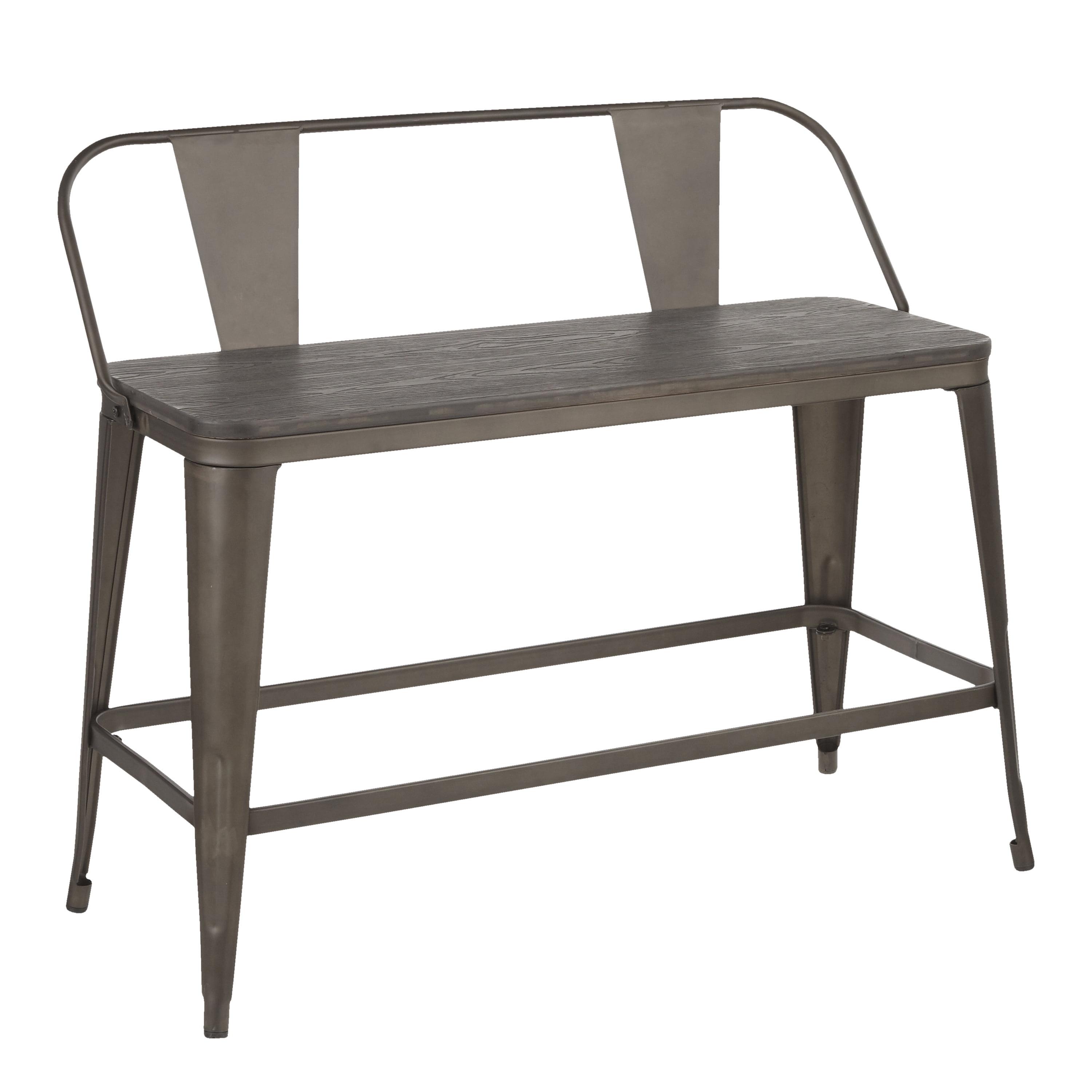 Gray Wood and Steel Rustic Counter Bench