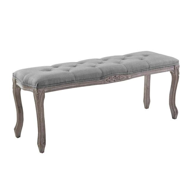 Ergode Regal Vintage French Upholstered Fabric Bench - Light Gray