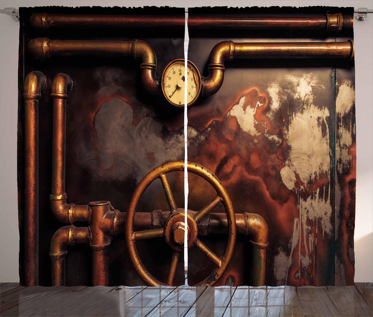 Ambesonne Adalid Steam and Pressure Gauger 2 Piece Semi-Sheer Curtain Panel Set