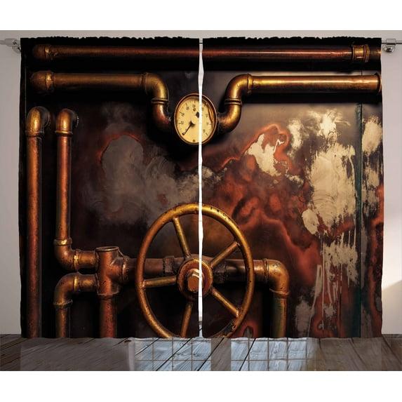 Ambesonne Adalid Steam and Pressure Gauger 2 Piece Semi-Sheer Curtain Panel Set