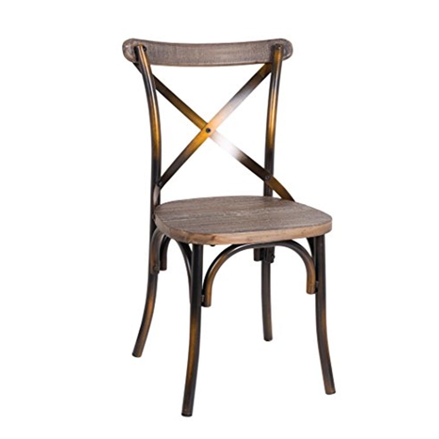 Antique Copper & Oak Metal Cross Back Side Chair