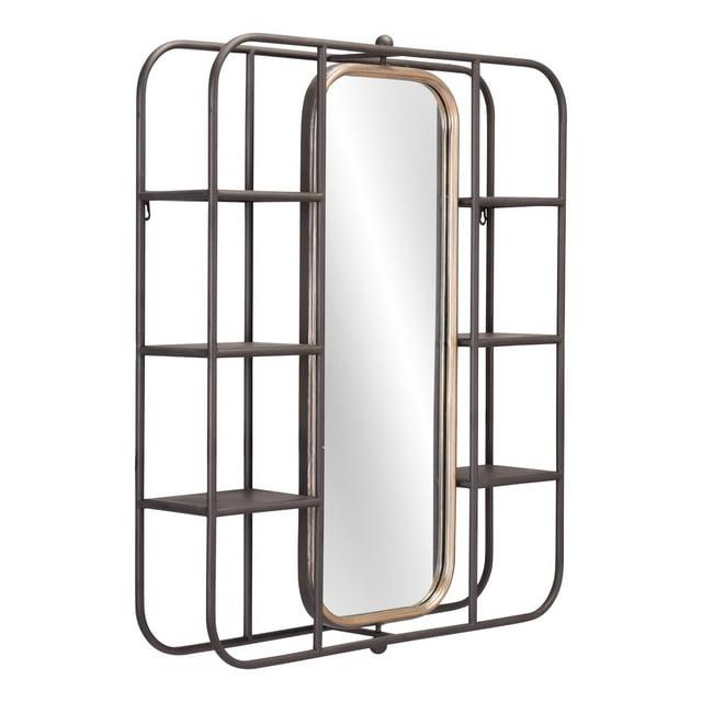 Industrial Gray Shelf with Gold Mirror - Black