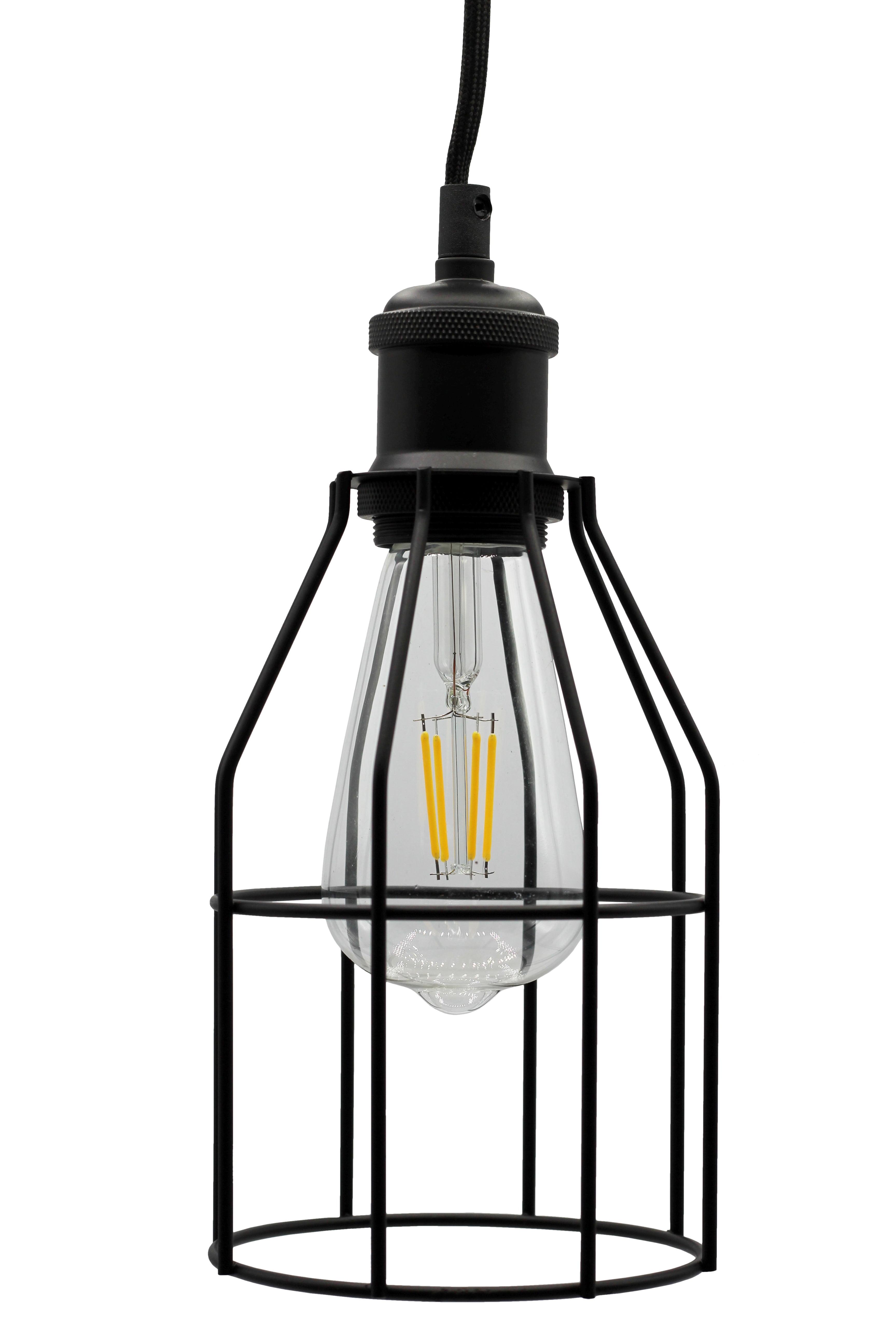 Industrial Hanging Pendant Light with Plug in Cord, Vintage Wire Cage Lamp for Kitchen Island Dining Room Farmhouse, 15 Cord with On Off Switch (Matte Black)