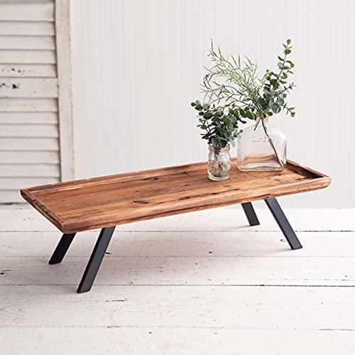 Aged Wood Slat and Metal Base Rectangular Tray