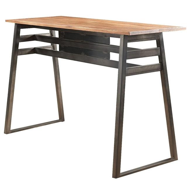 Industrial Rectangular Shaped Wooden Bar Table With Metal Legs, Gray and Brown- Saltoro Sherpi