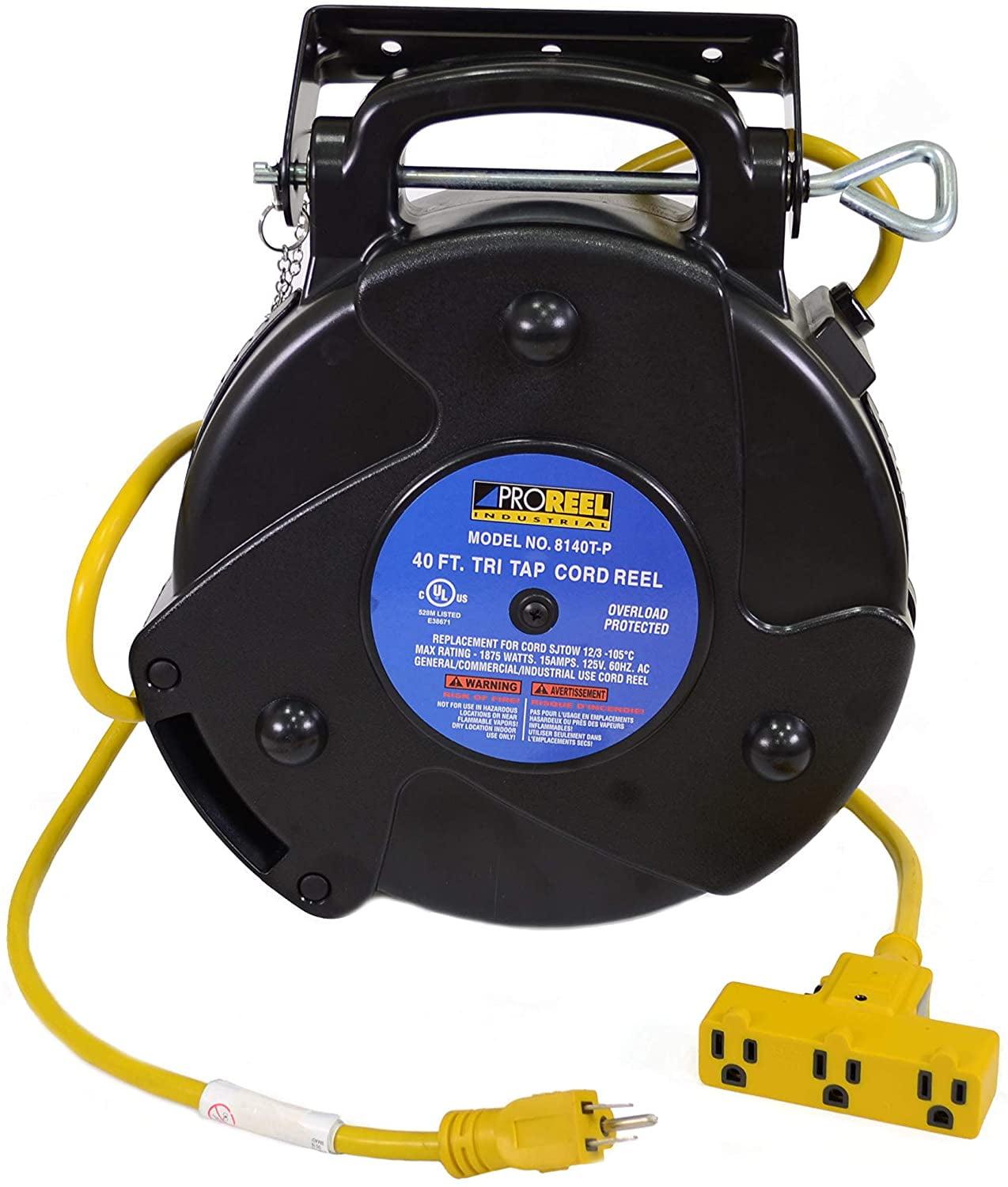 Case of 2 Industrial Heavy Duty 12/3 Retractable Extension Cord Reel W/ Tri-Tap