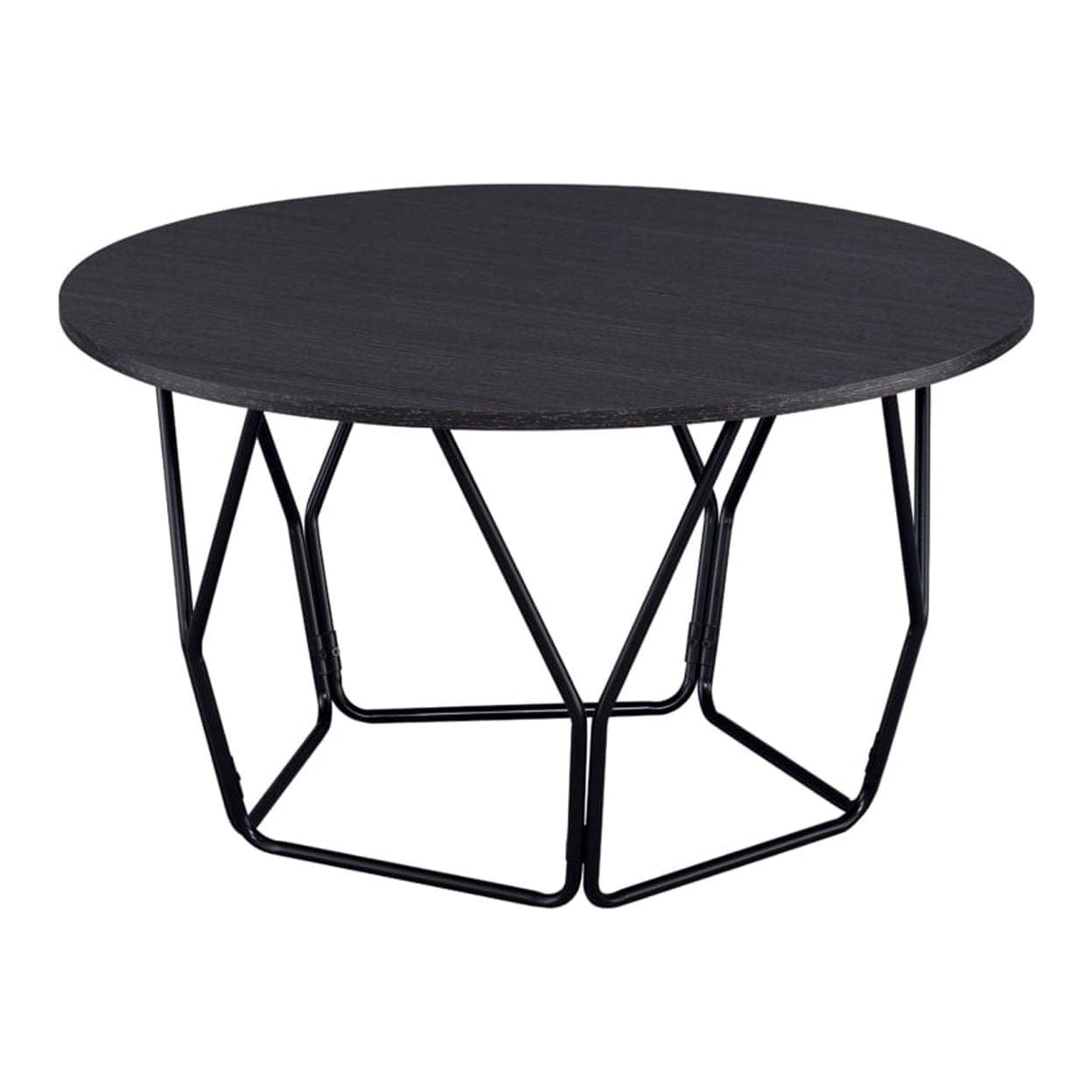 32" Industrial Round Wooden Coffee Table with Geometric Black Metal Base