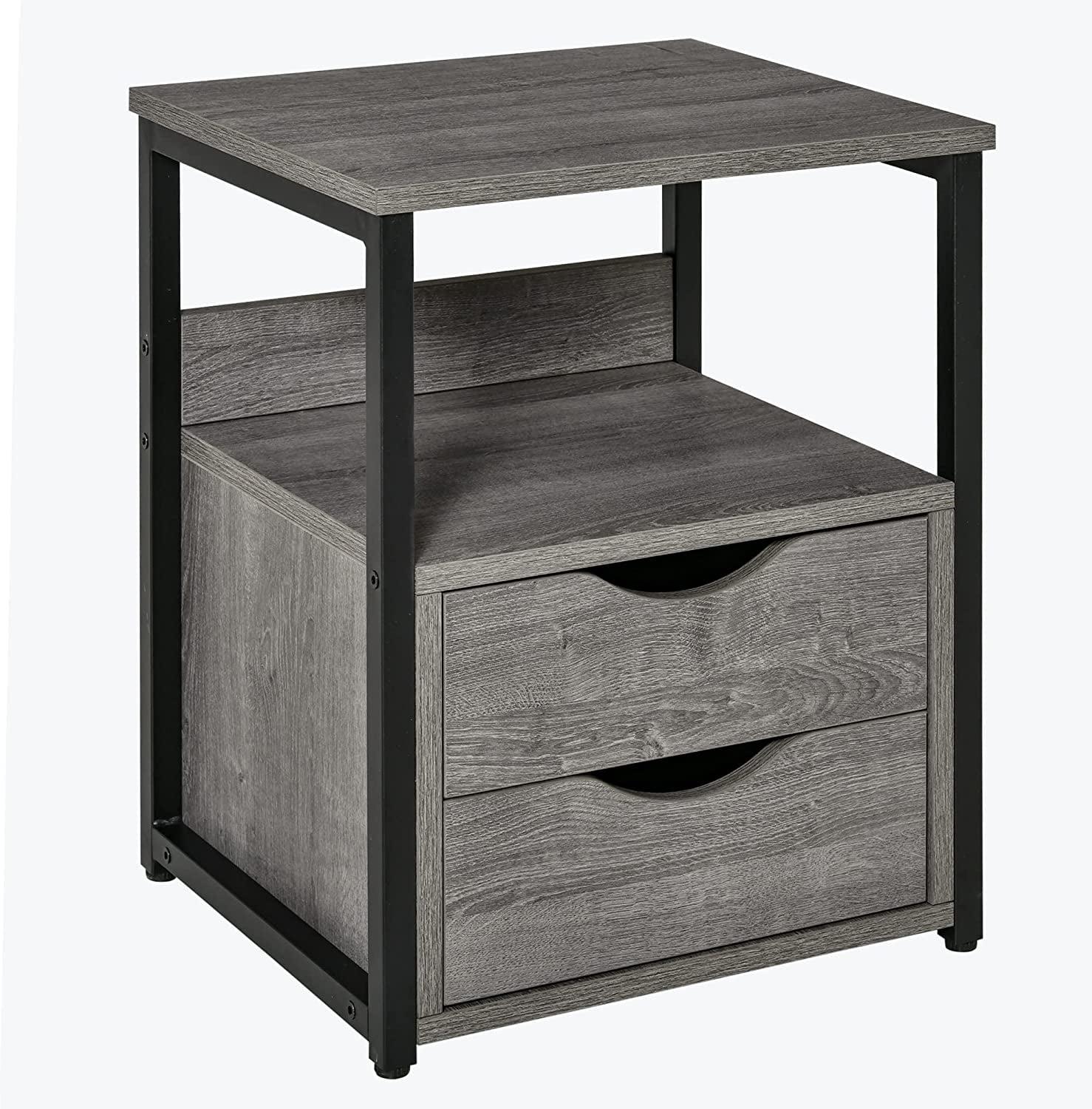 Industrial Chic Side Table with Dual Storage Drawers and Shelf