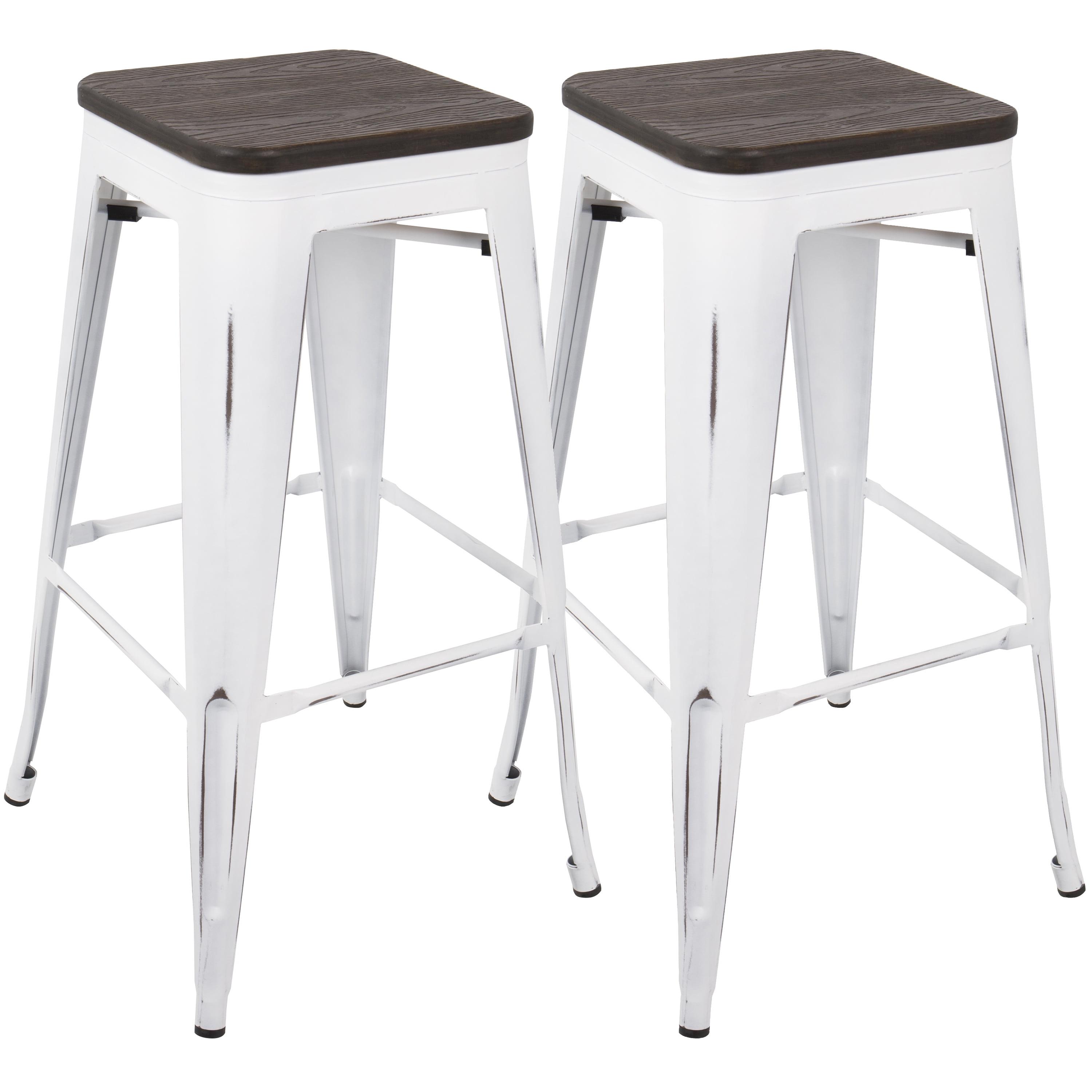 Vintage White & Espresso Industrial 30" Backless Stool with Footrest