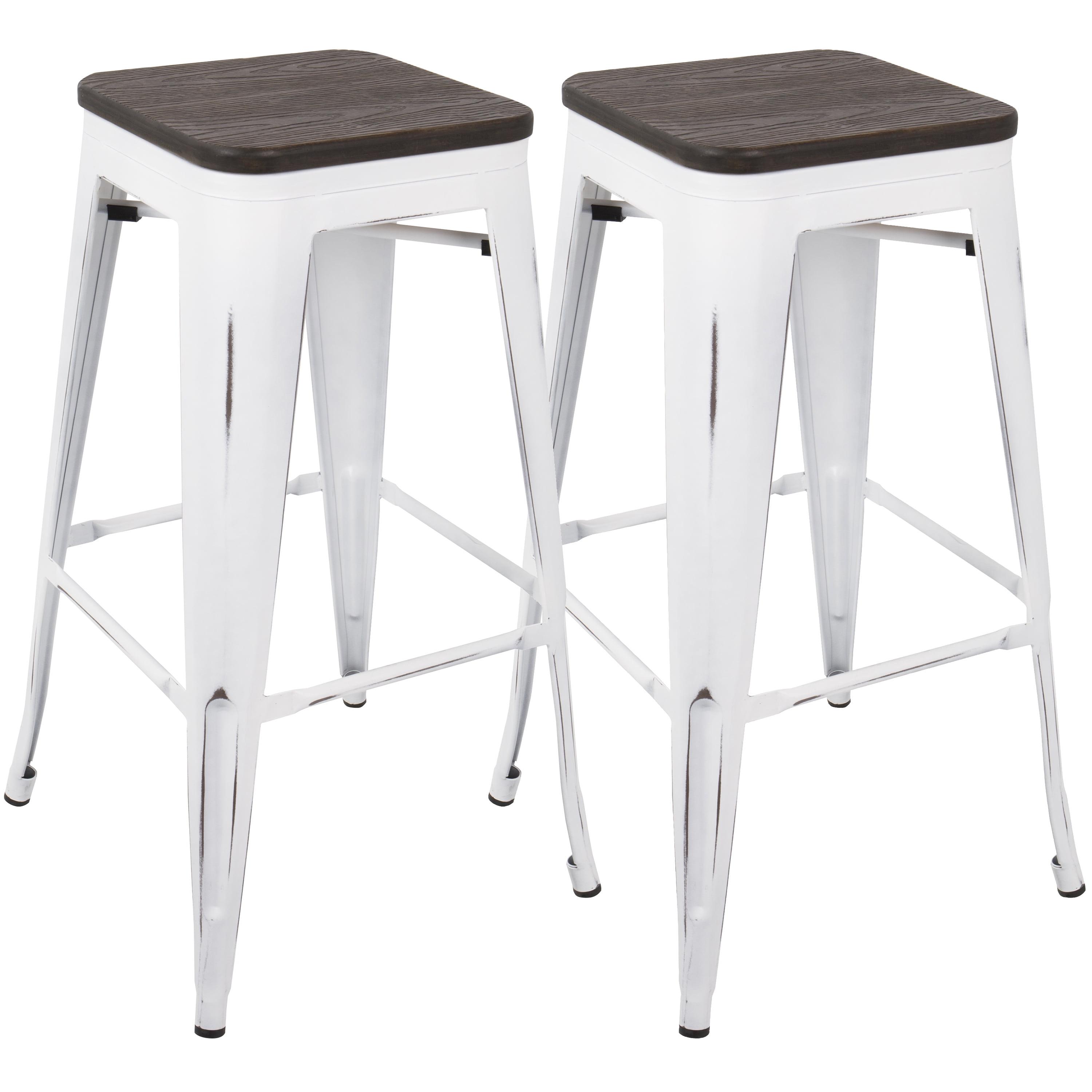 Oregon Industrial Stackable Barstool in Vintage White and Espresso by LumiSource - Set of 2