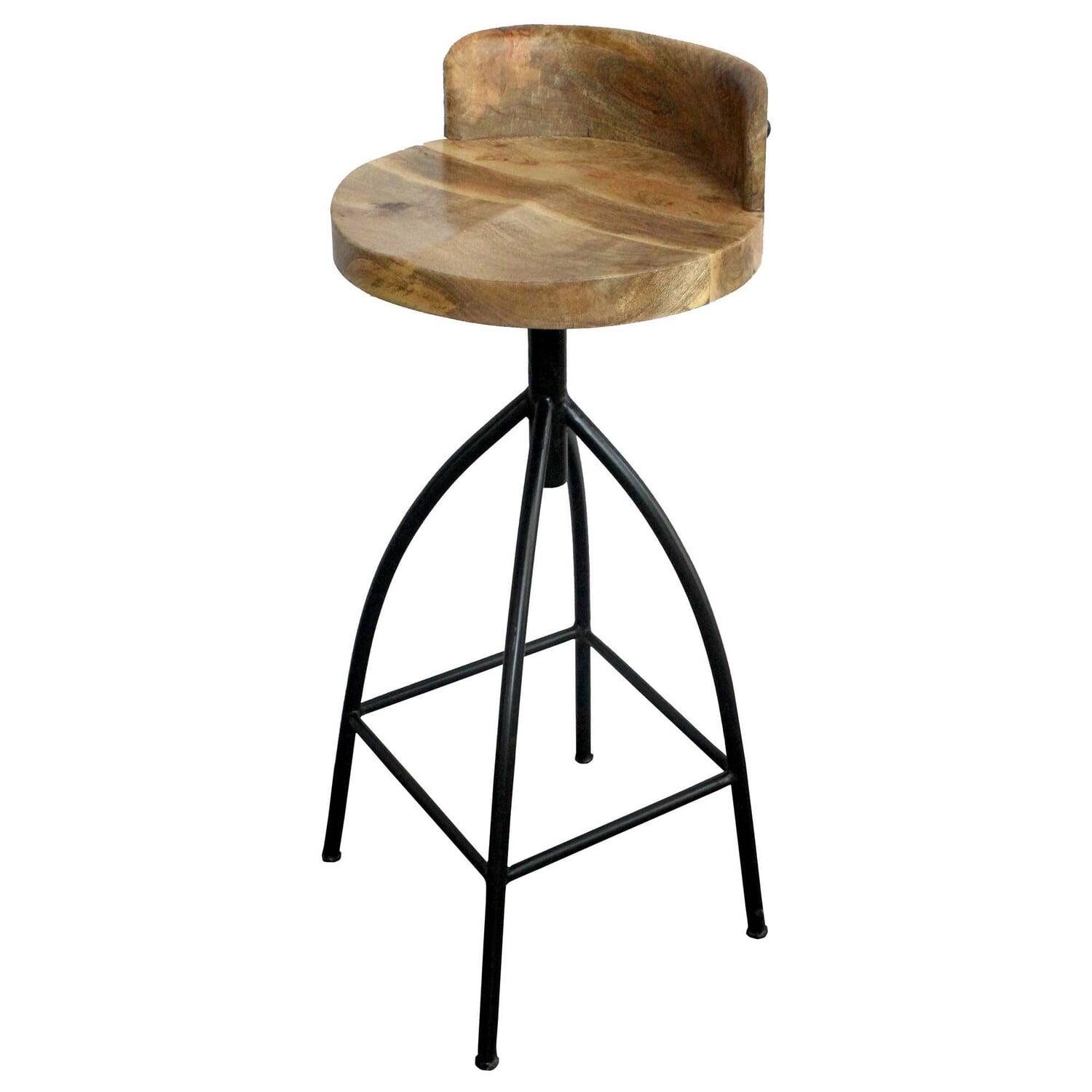 Benzara Industrial Style Adjustable Swivel Bar Height Stool with Backrest, Brown and Black