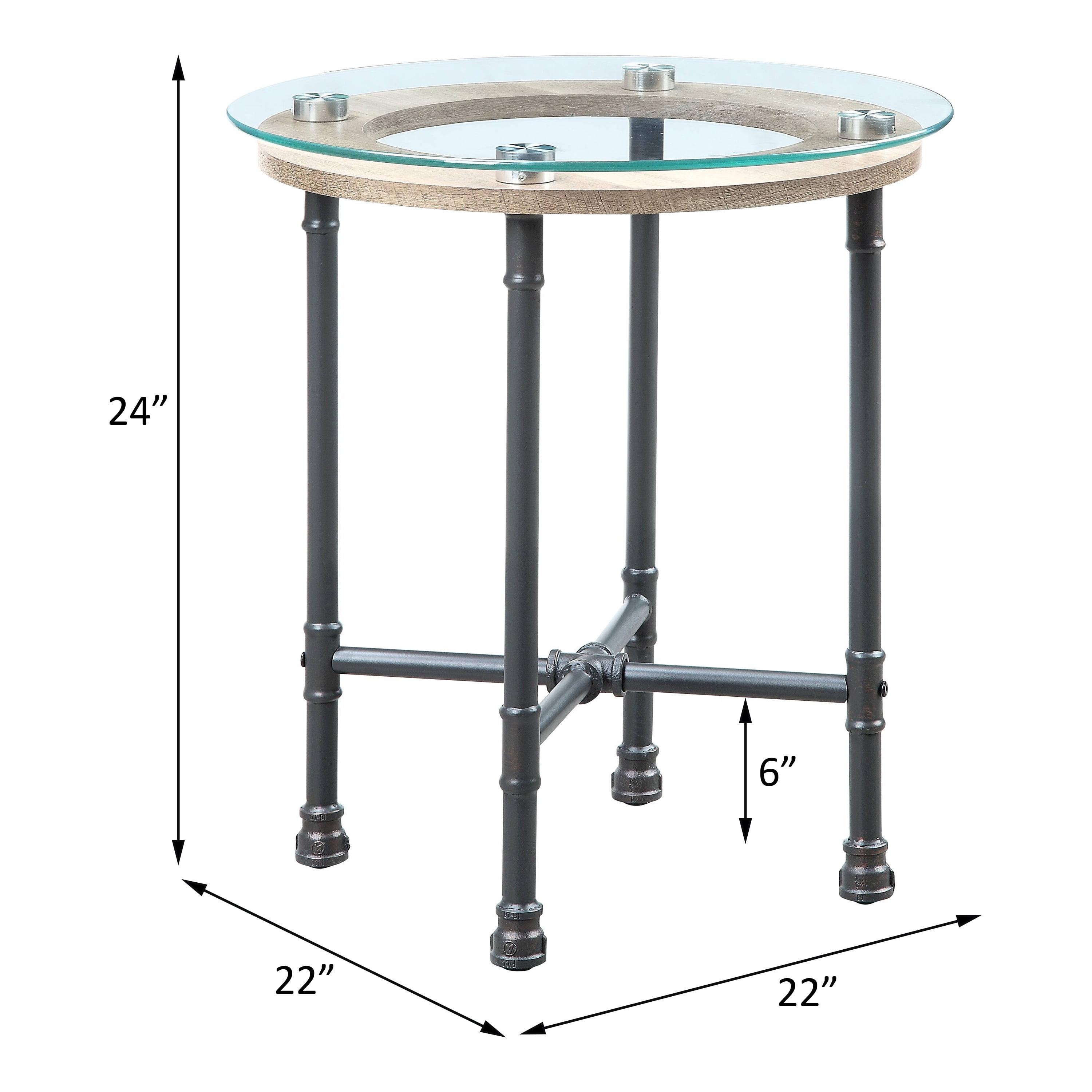 Brantley 22" Industrial Round End Table with Glass Top and Wooden Shelf