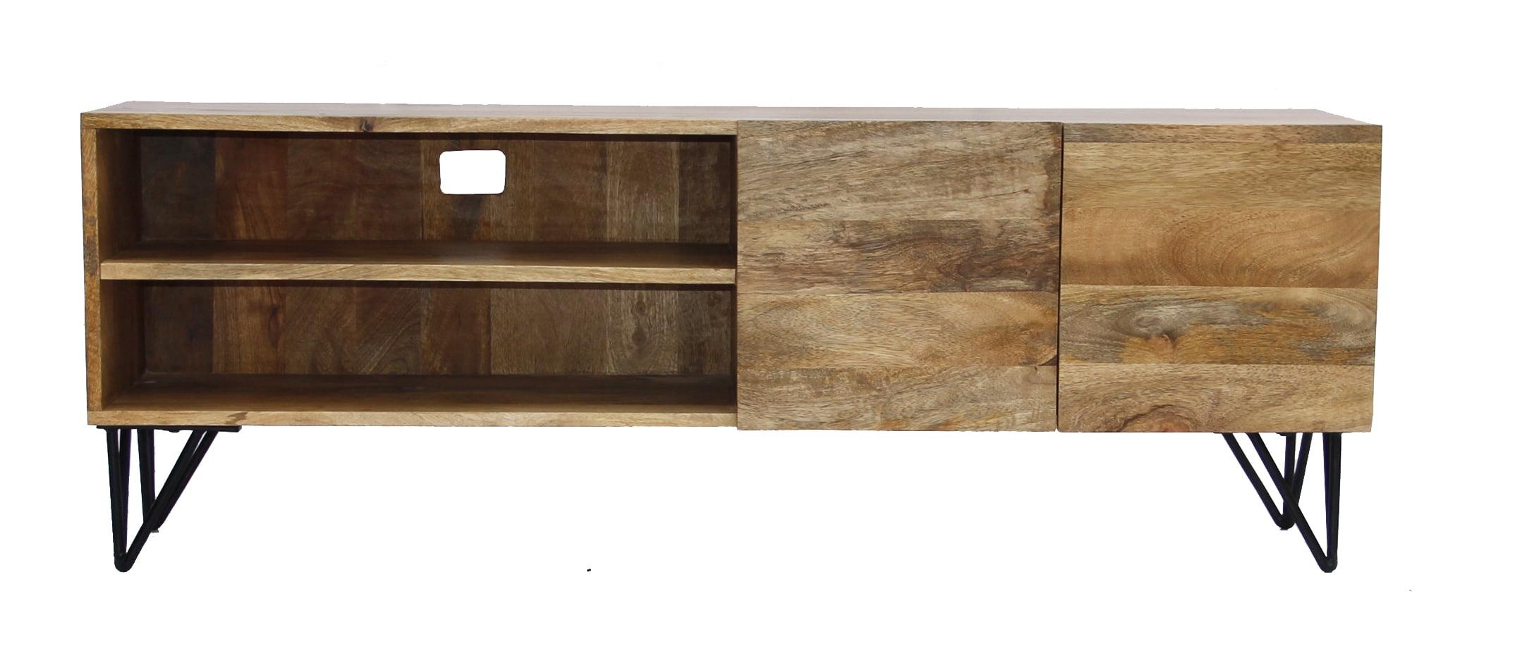 Sleek 55" Industrial Black Iron & Mango Wood TV Cabinet
