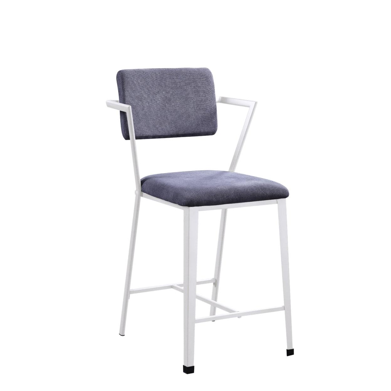 Cargo 24" Counter Height Barstool Gray Fabric and White - Acme Furniture: Cotton Upholstery, Metal Frame, Adjustable Height