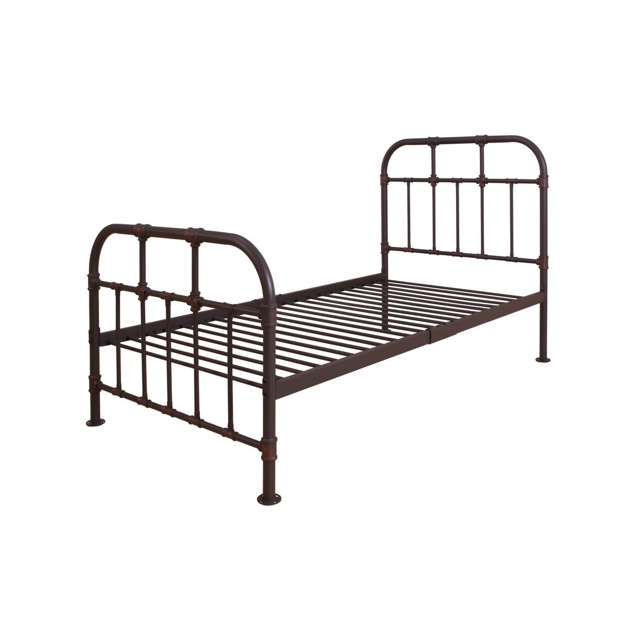 Sandy Gray Twin Bed with Wood Headboard and Metal Frame